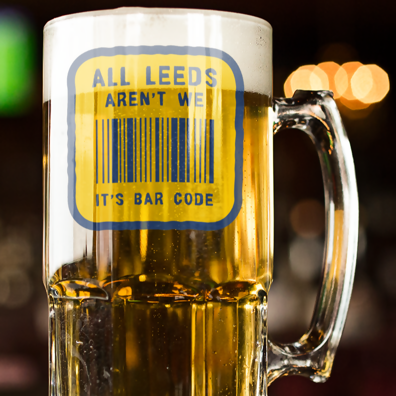 Leeds Utd Tankard Beer Glass BAR CODE Design