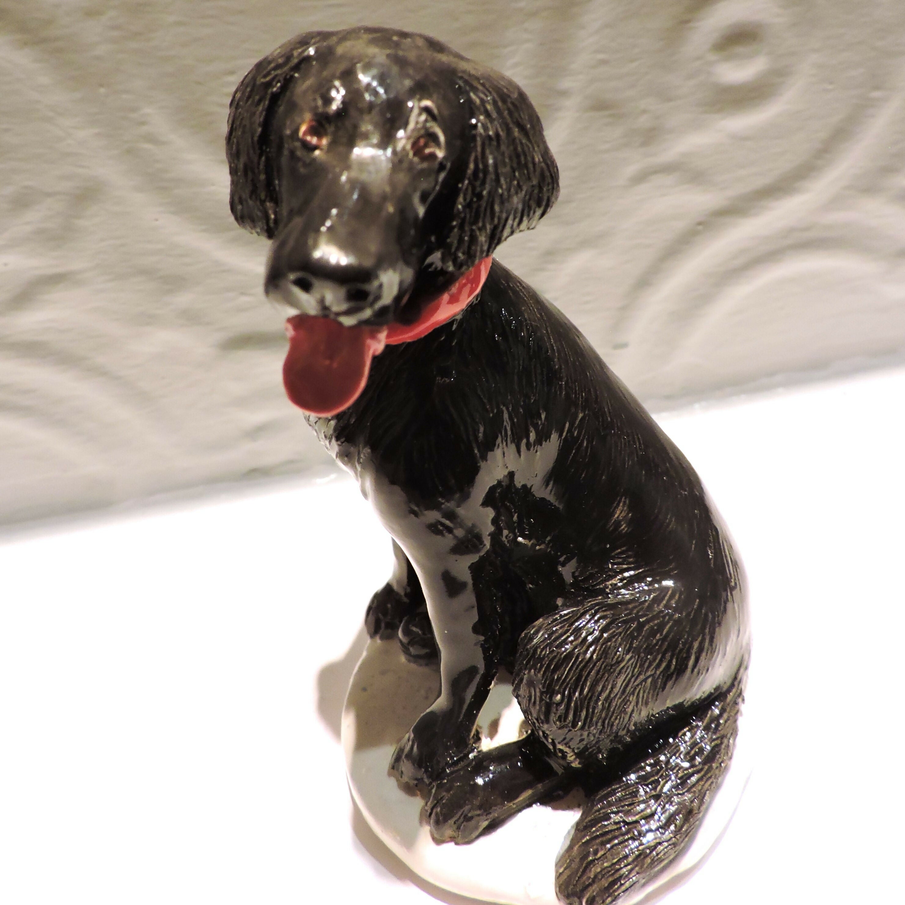 Ceramic Flat Coated Retriever Dog Sculpture