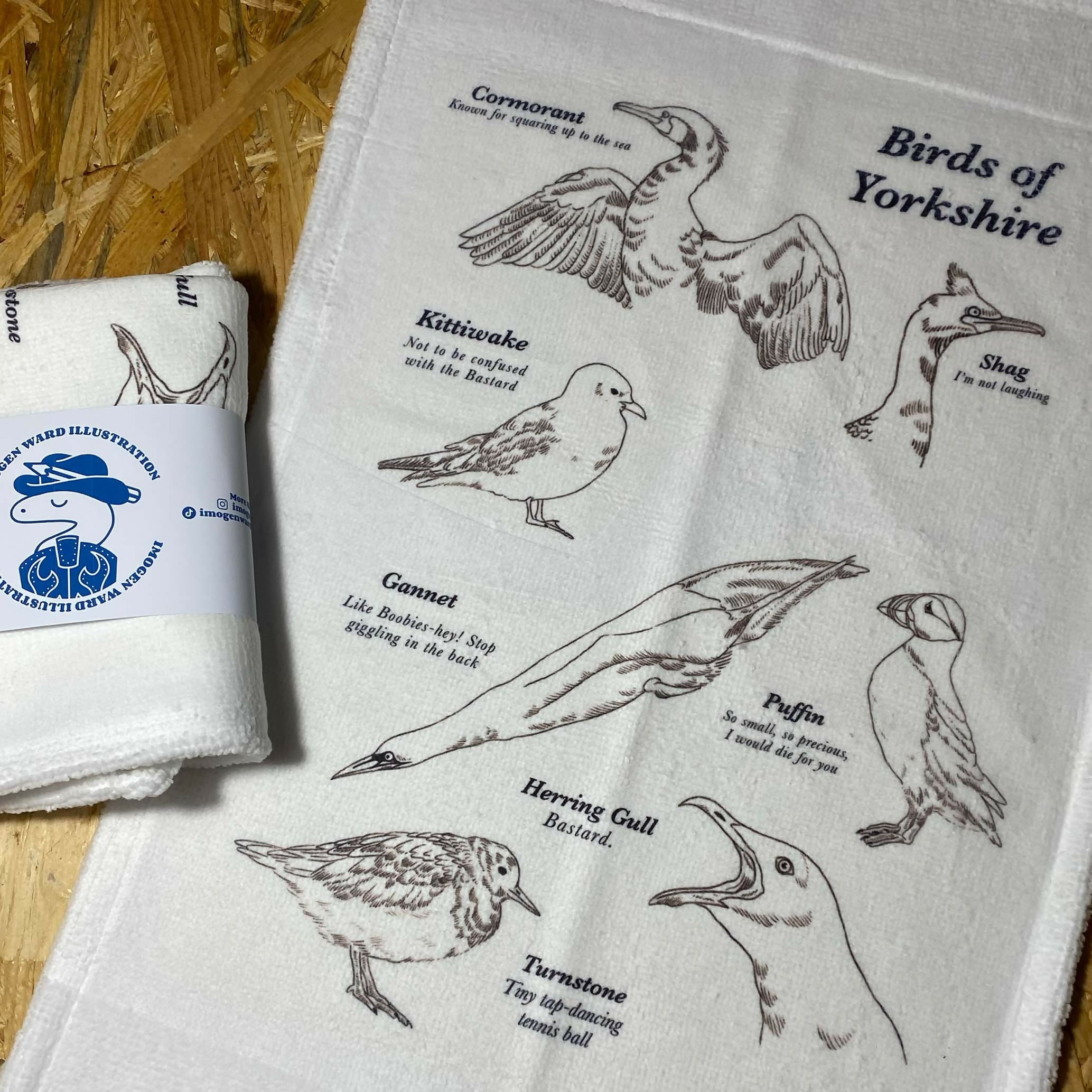 Birds of Yorkshire - Handprinted, Illustrated Tea Towel