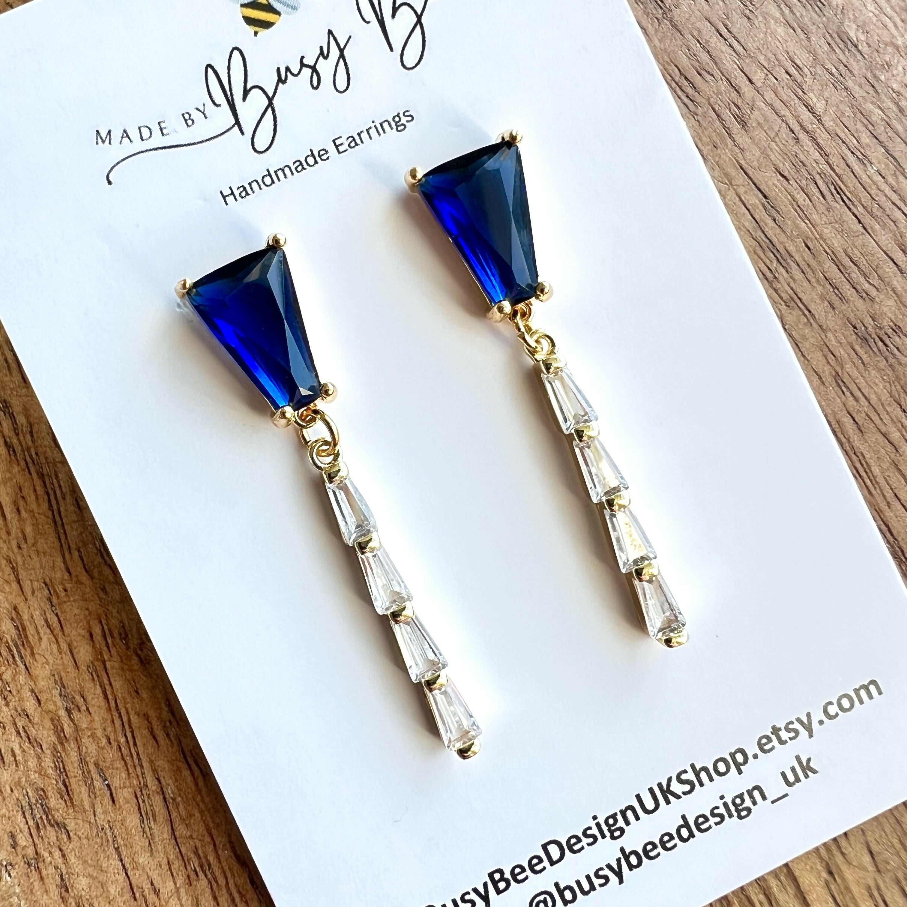 Statement Dangle Earrings with Clear Glass Cubic Zirconia / Art Deco Polymer Clay Earrings / Handmade Jewellery