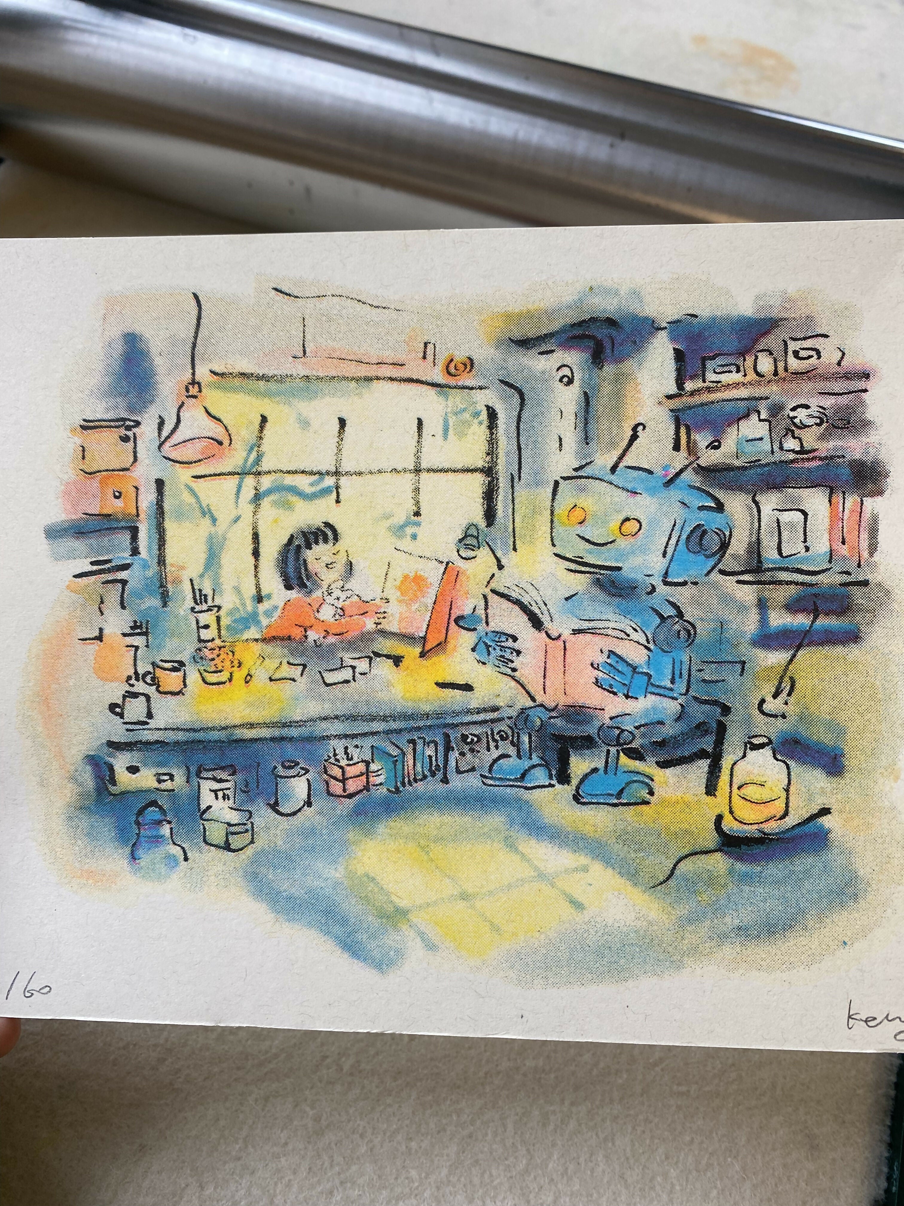 The Girl and the Robot Reading Together Riso Print