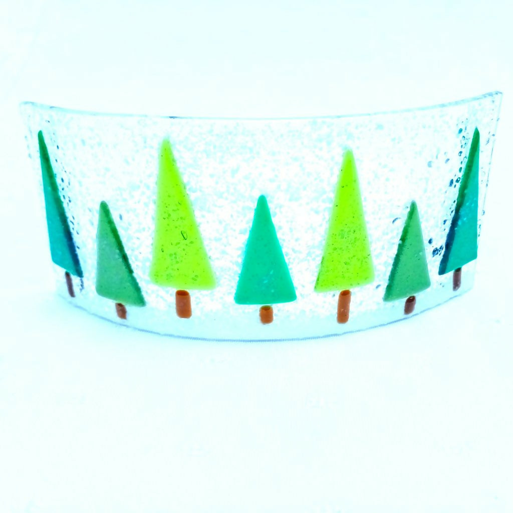 Fused Glass Curve With Christmas Trees