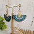 Blue Macrame Earrings; Egyptian Fan Gold Wire Spiral Bohemian Earrings