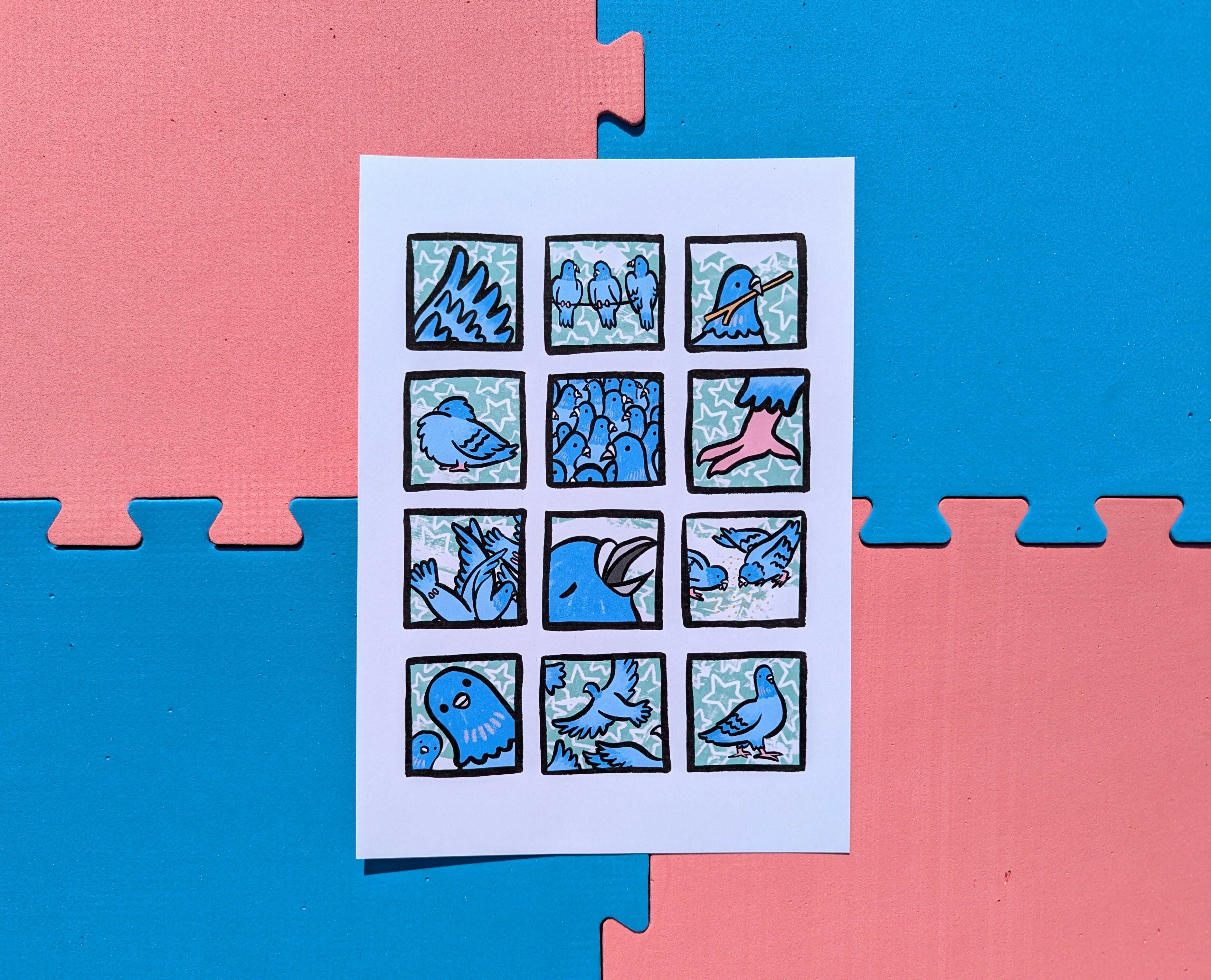 Pigeon Montage A4 Print
