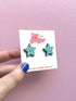 Teal And Pink Leopard Print Star Stud Earrings