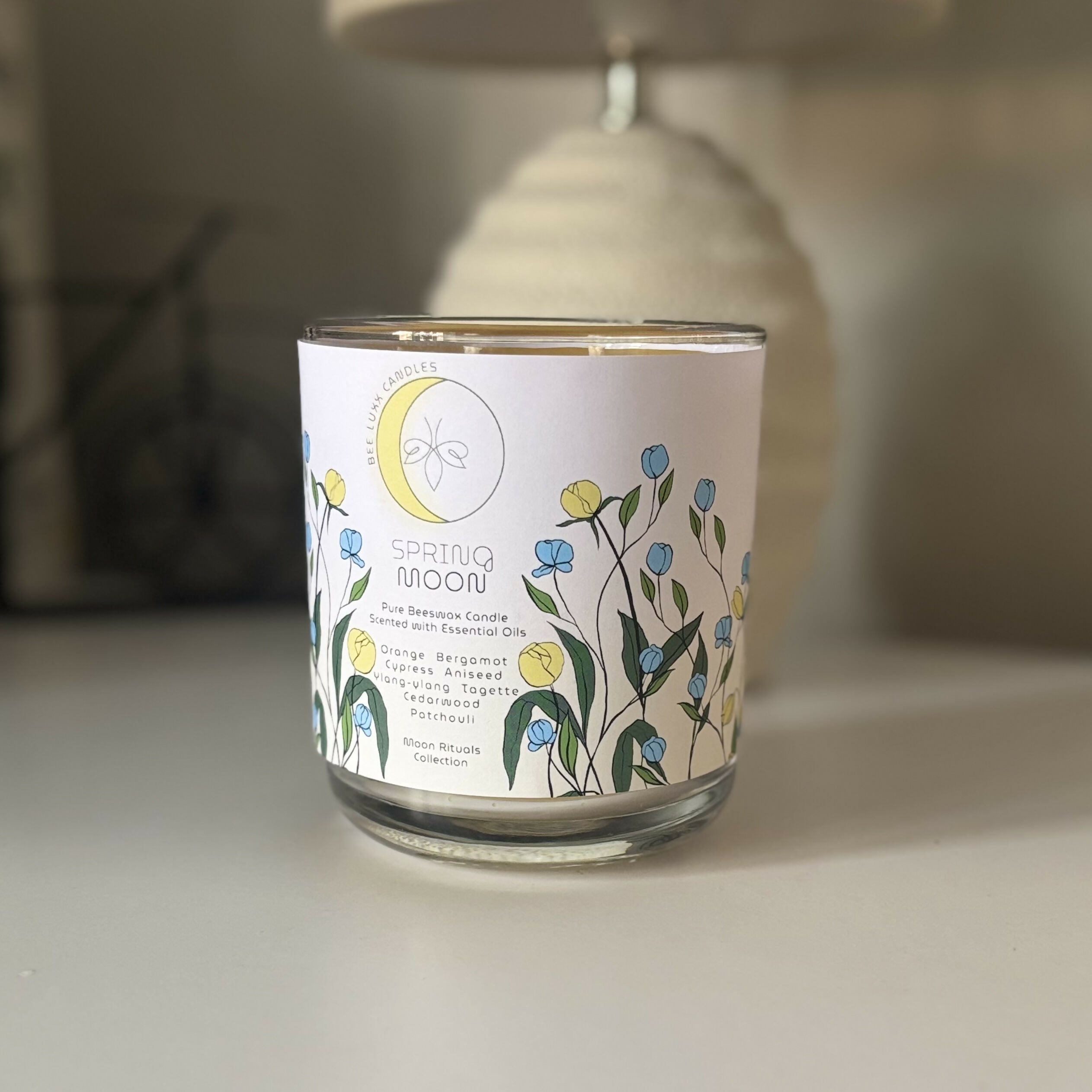 Spring Moon - 100% Natural Essential Oil & Beeswax Candle In Glass Jar
