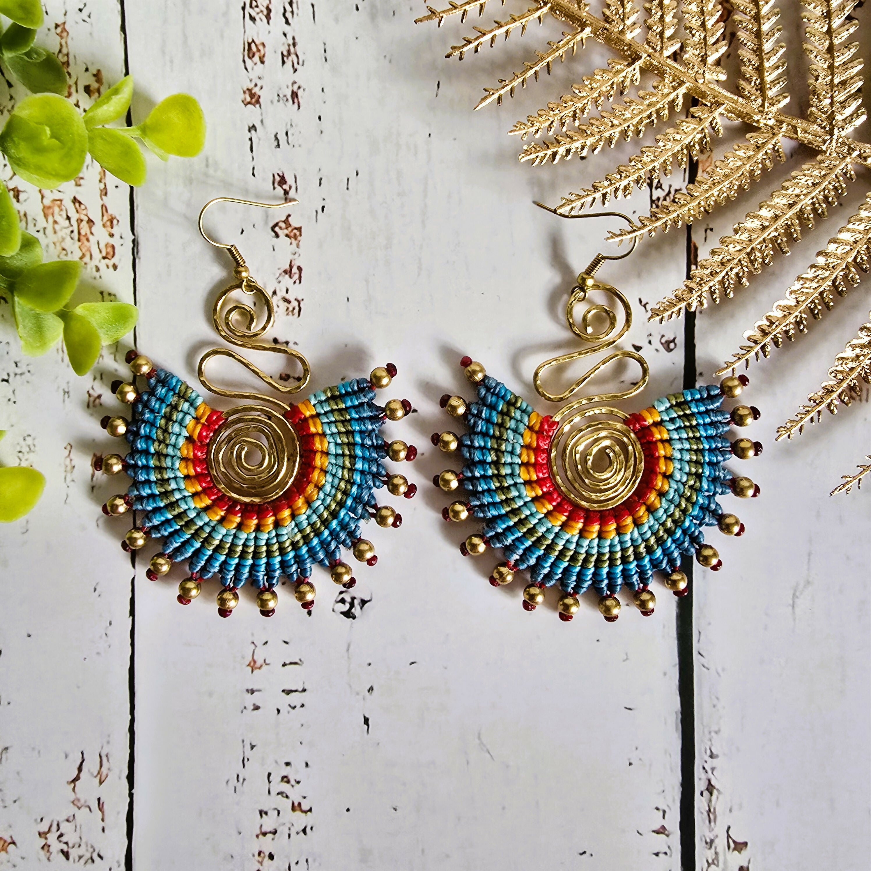 Tropical Blue Macrame Earrings; Boho Colourful Dopamine Colourful Statement Earrings