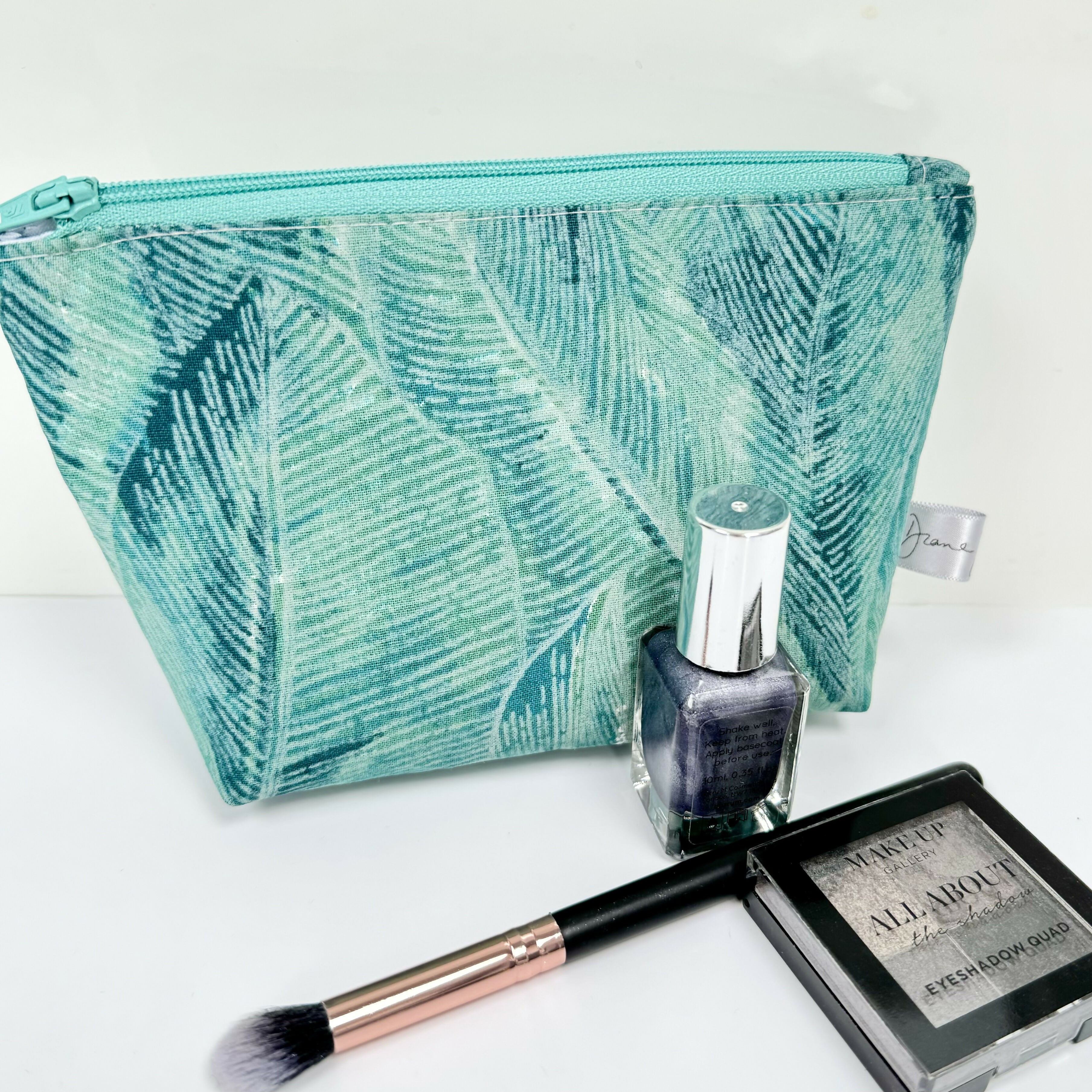 Teal Tropical Leaves Small Make Up Bag