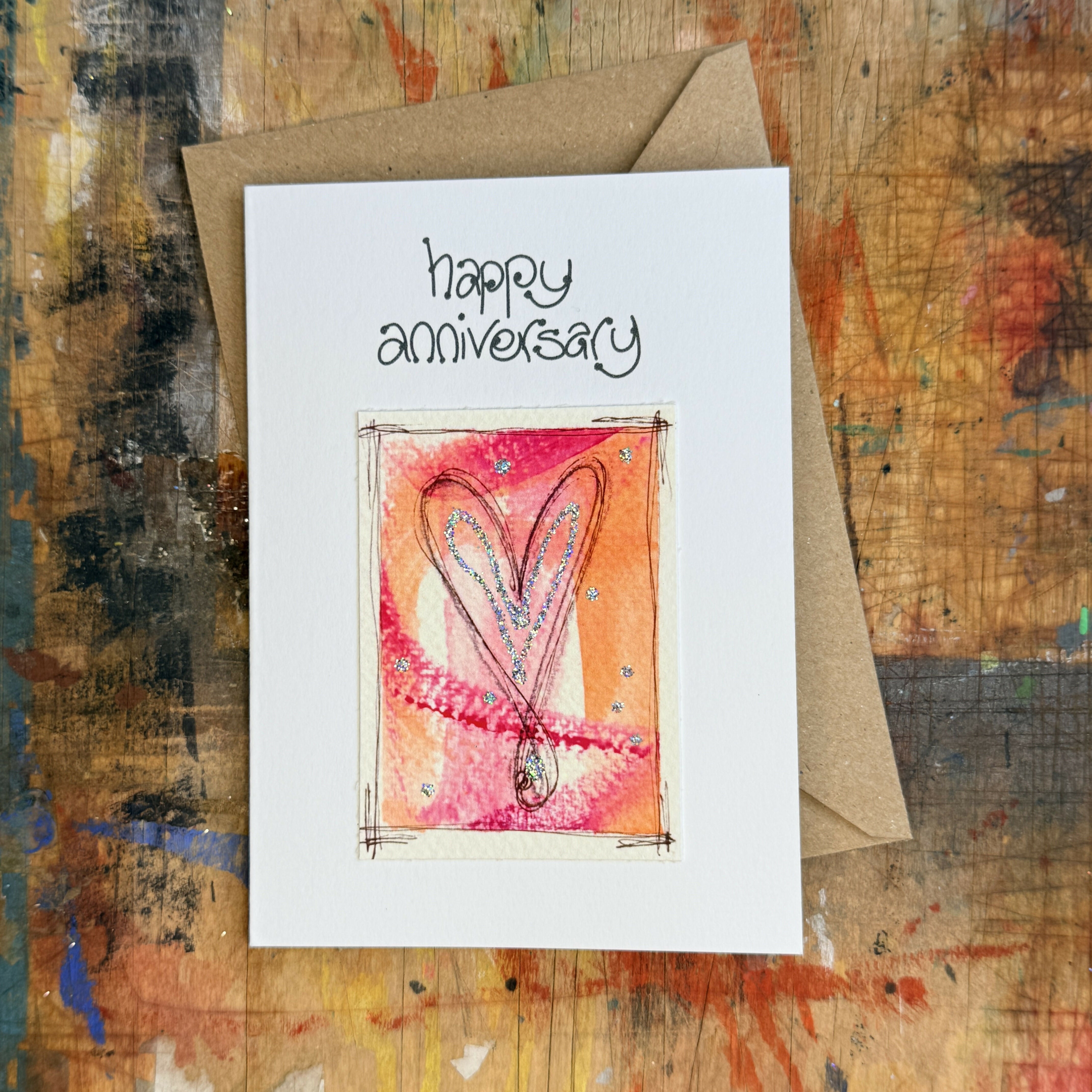 Abstract Sparkle Heart Anniversary Card in Pink