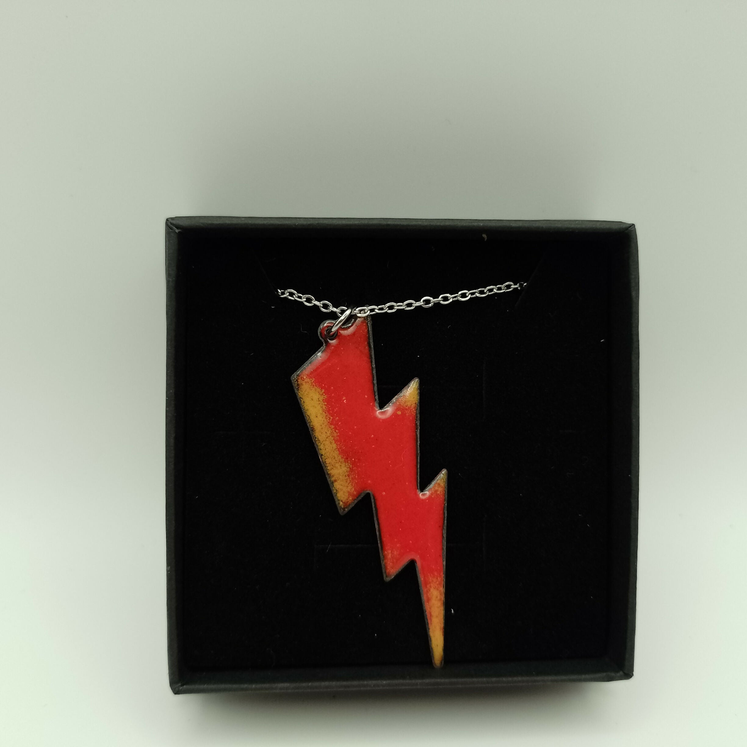Scarlet Red and Yellow Enamel Lightning Bolt Pendant