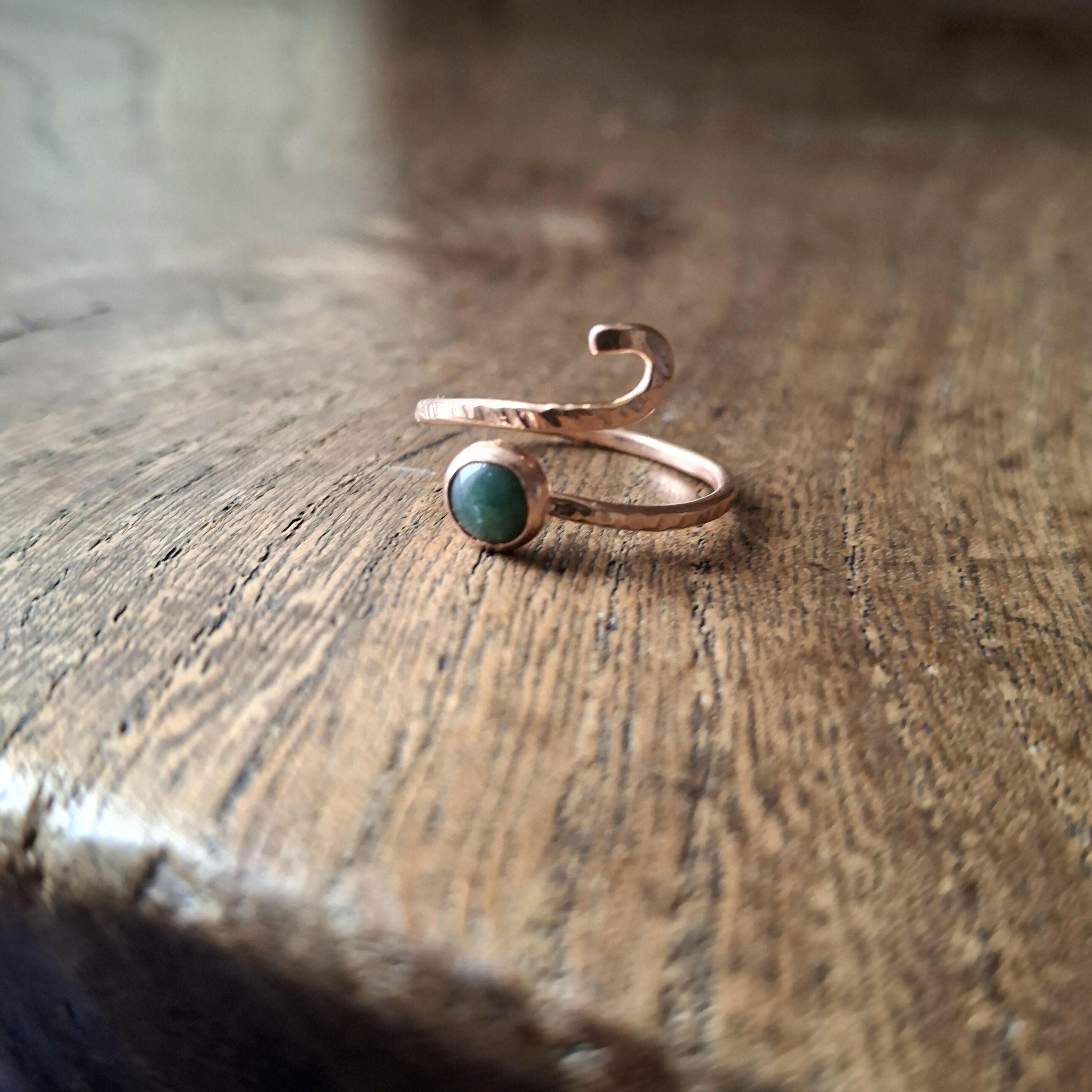 Handmade Adjustable Copper Moss Agate Ring Size R