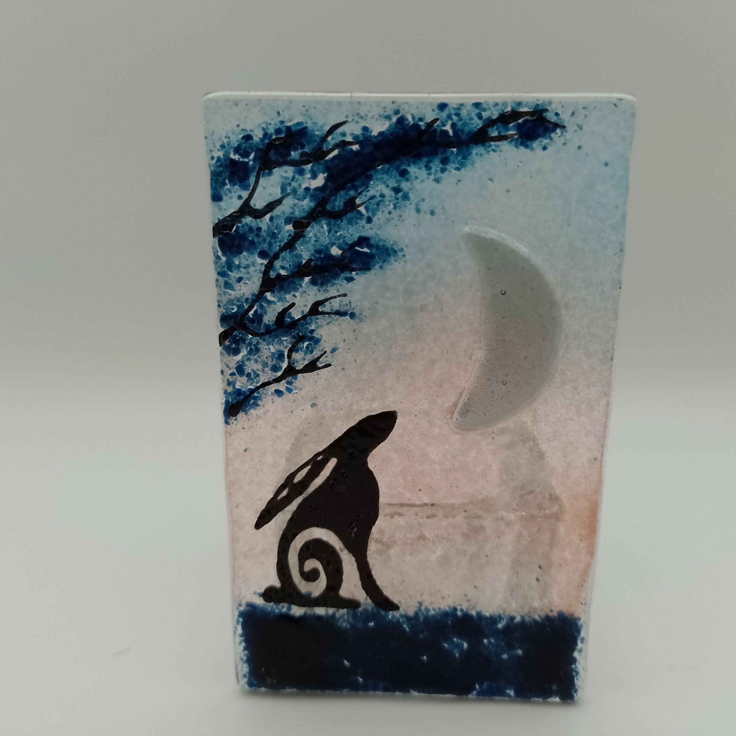 Fused Glass Silhouette Moon Gazing Hare