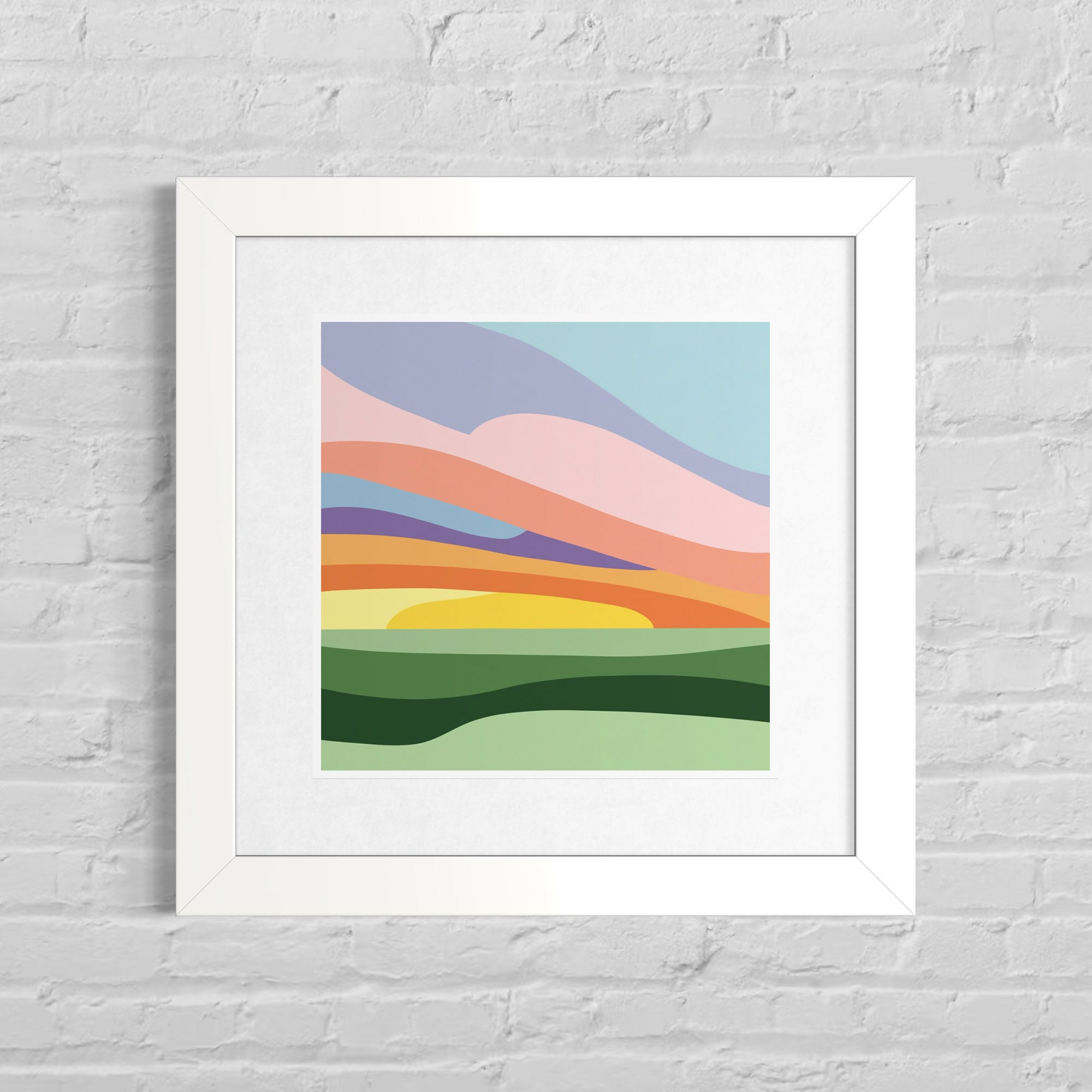 Sunset Over the Winter Fields - Mounted Print