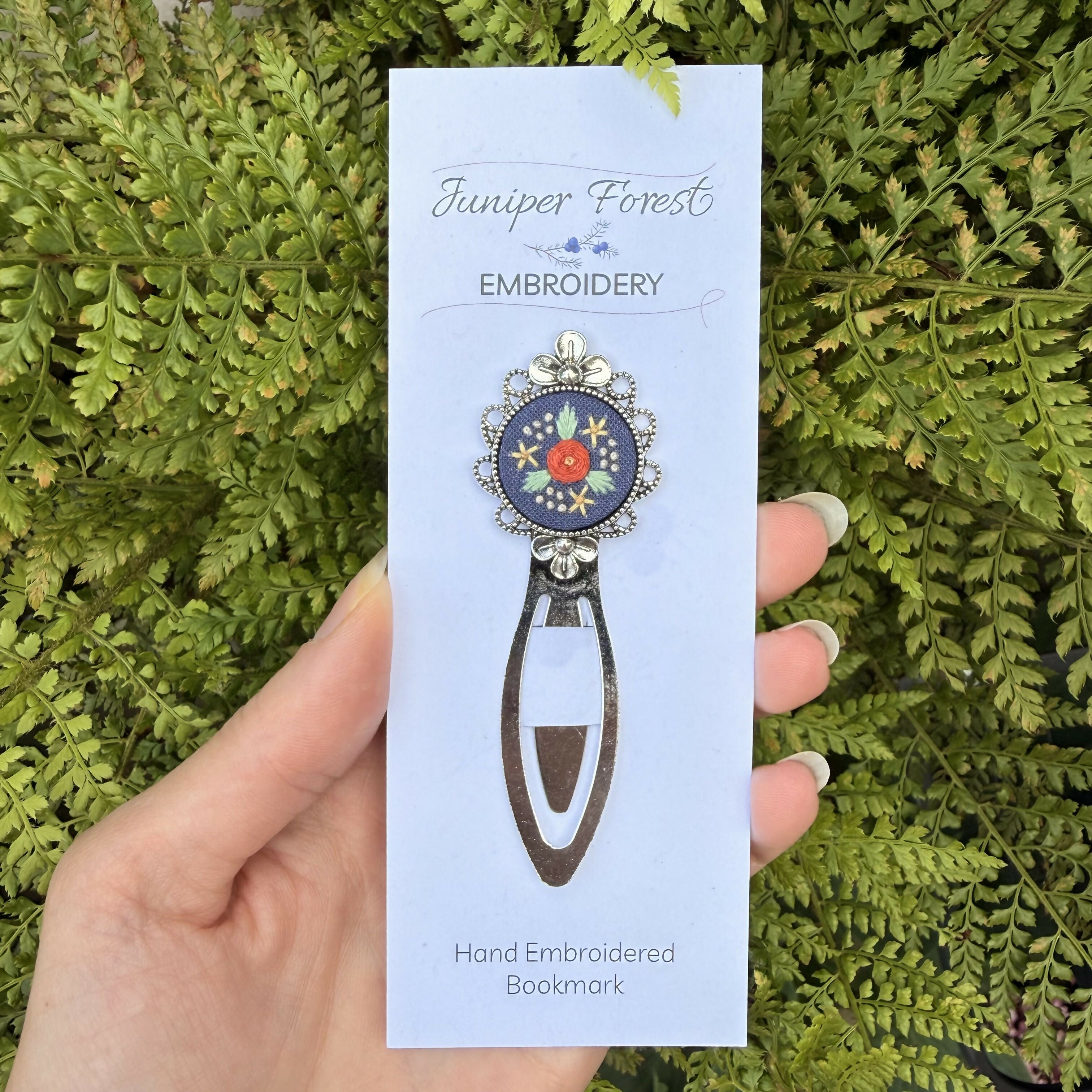 Silver Hand Embroidered Floral Bookmark