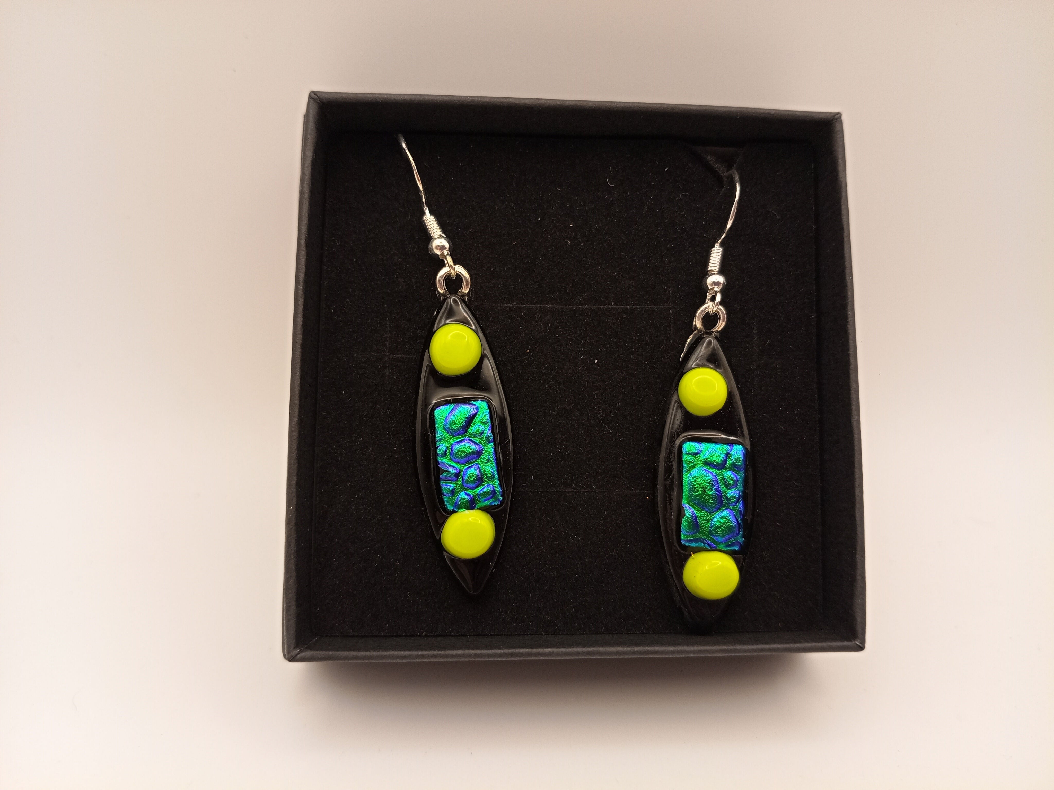 Green on Black Oval Earrings