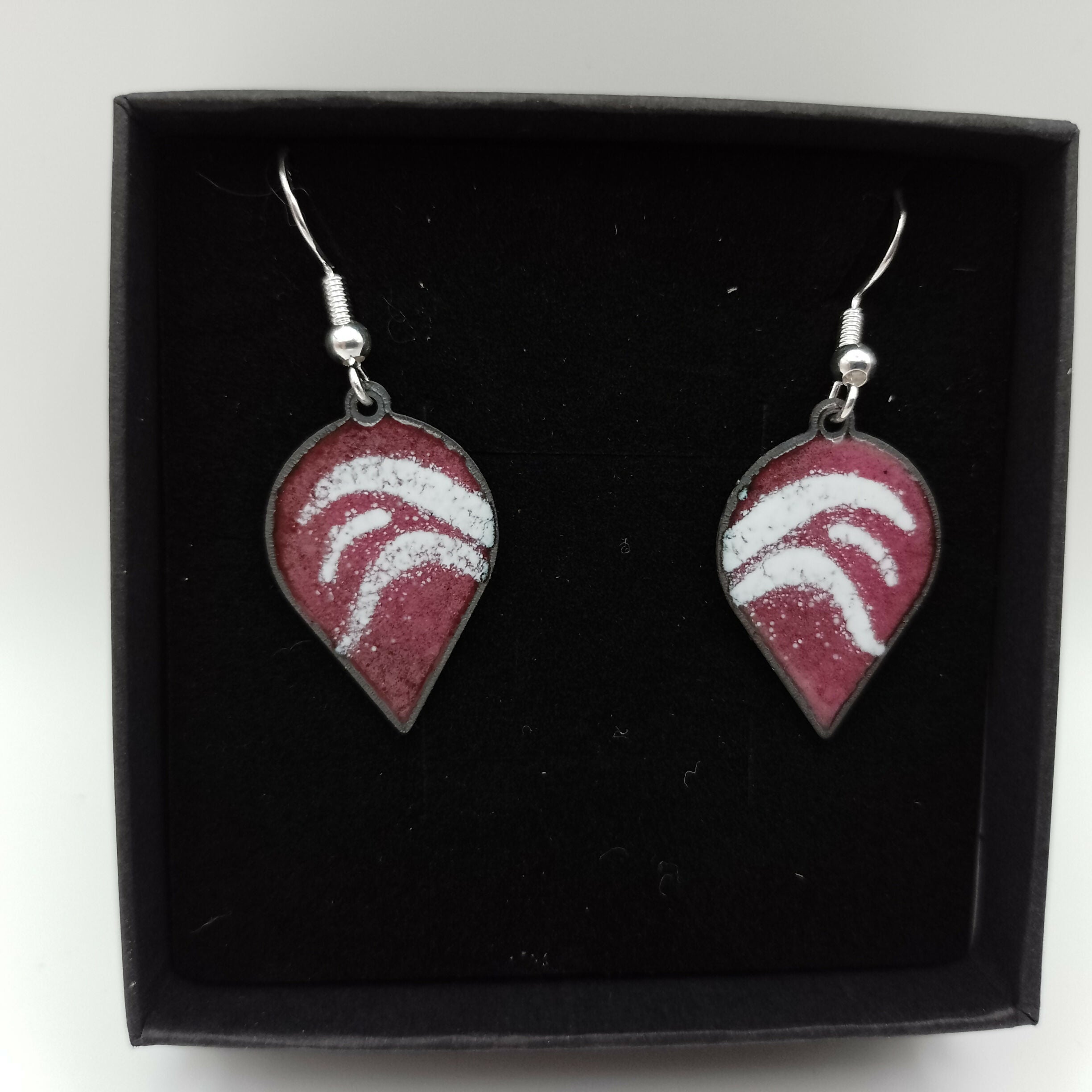 Purple and White Enamel Earrings