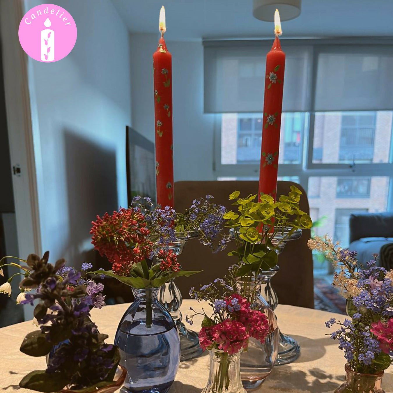 Red Candle Sticks with Floral Design
