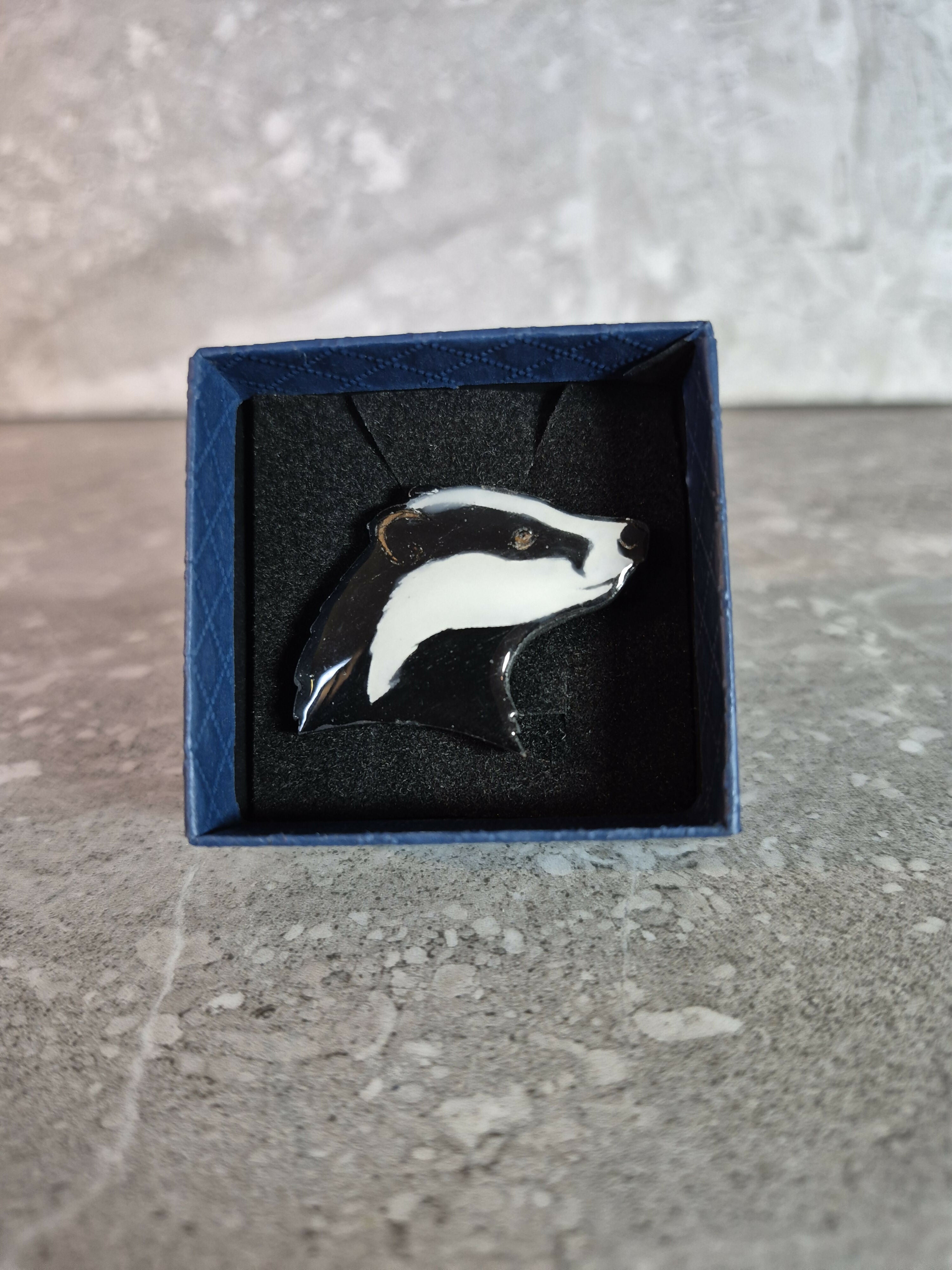 Handcrafted, Black And White, Badgers Head Pin