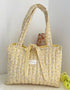 Quilted Tote Bag Yellow Ditsy with ribbon Closure Handmade