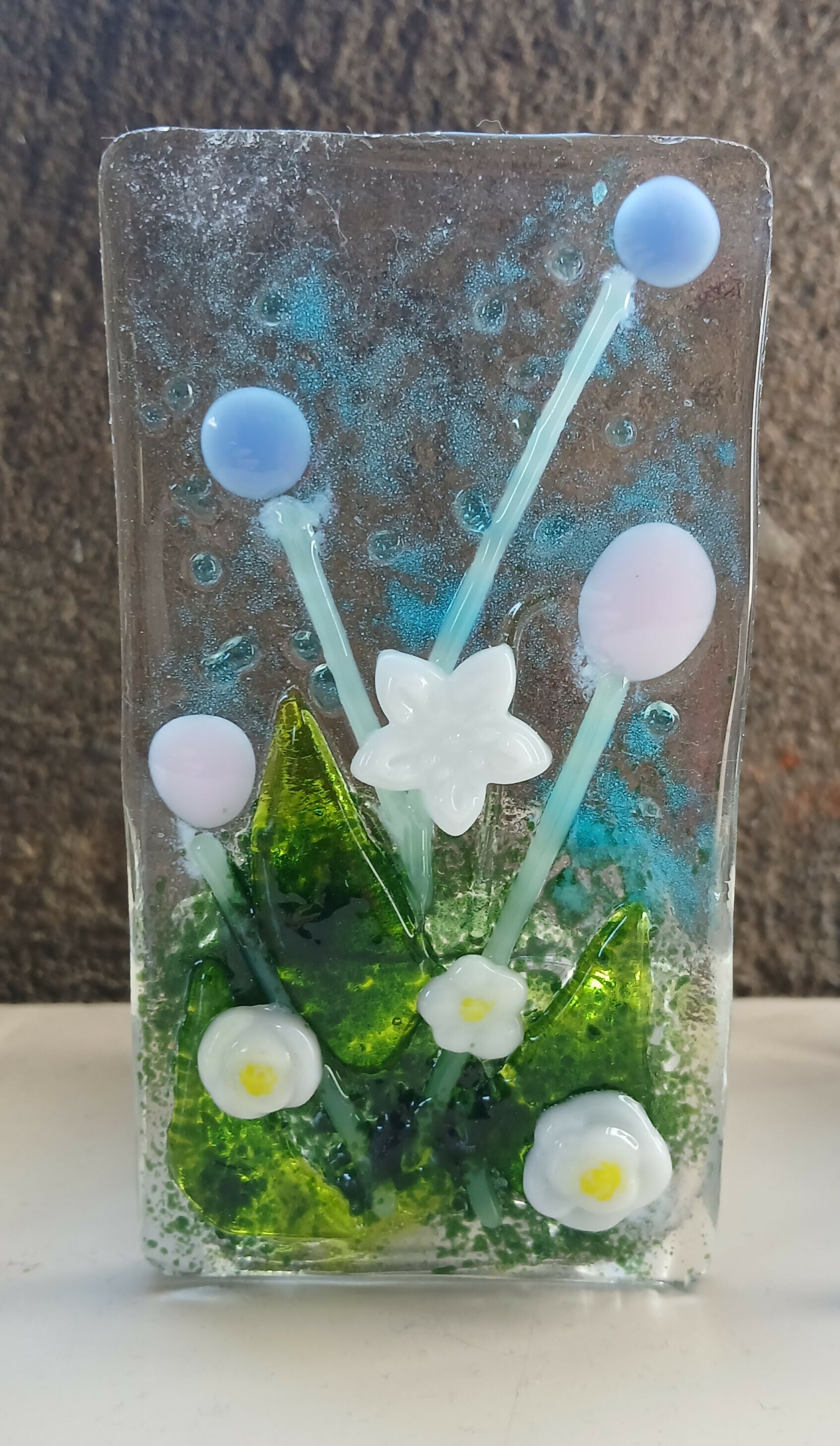 Fused Glass Tealight with Pastel Flowers