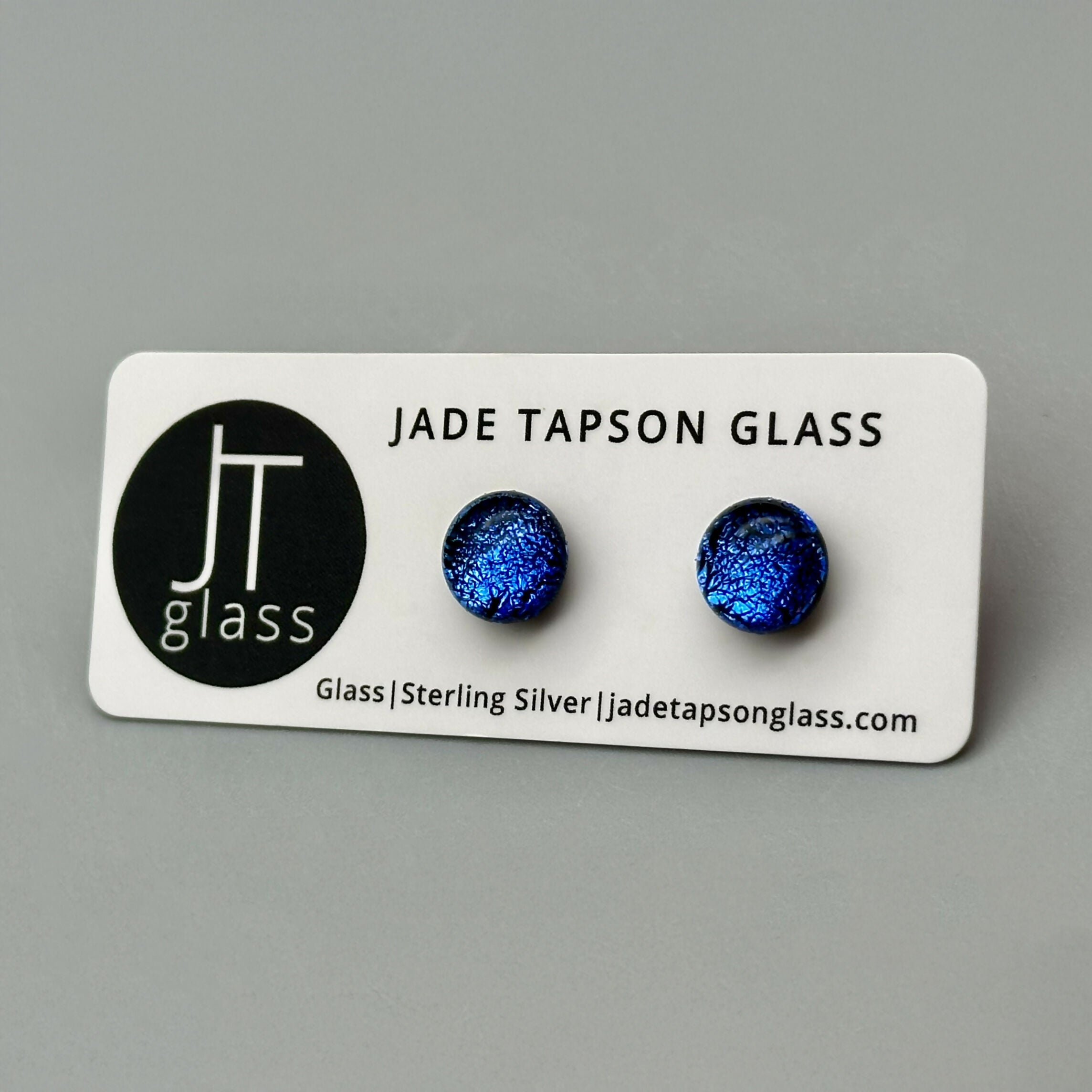 Crackle Dichroic Fused Glass Sterling Silver Stud Earrings - Handmade by Jade Tapson Glass.