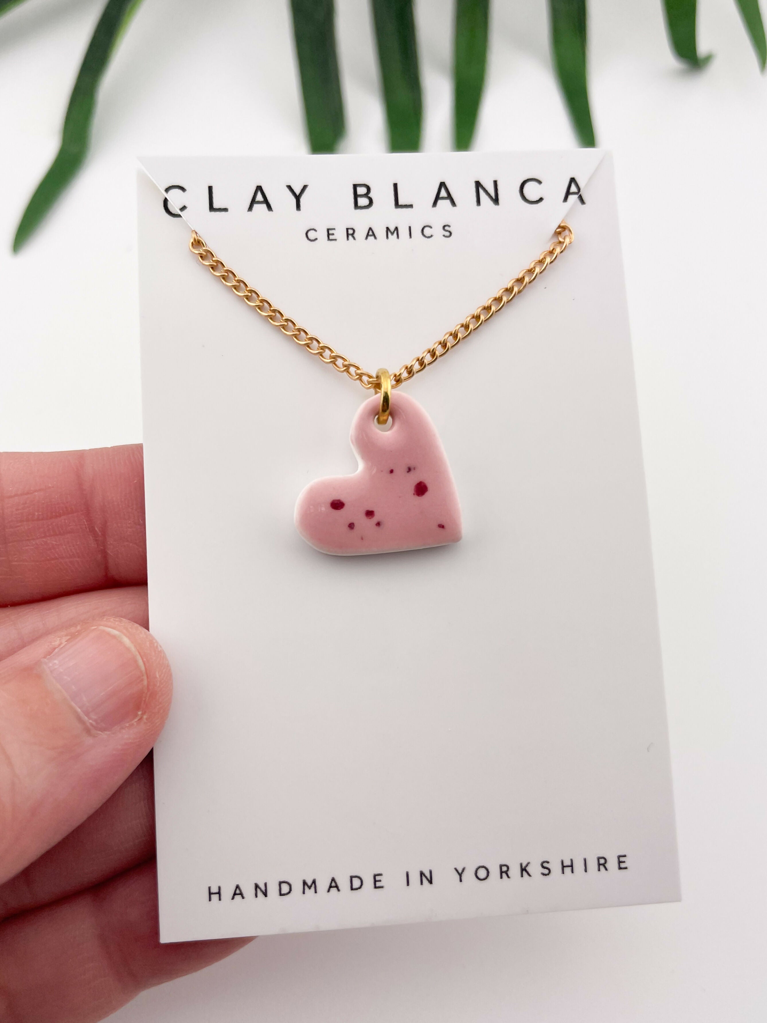 Small Speckled Pink Heart Necklace