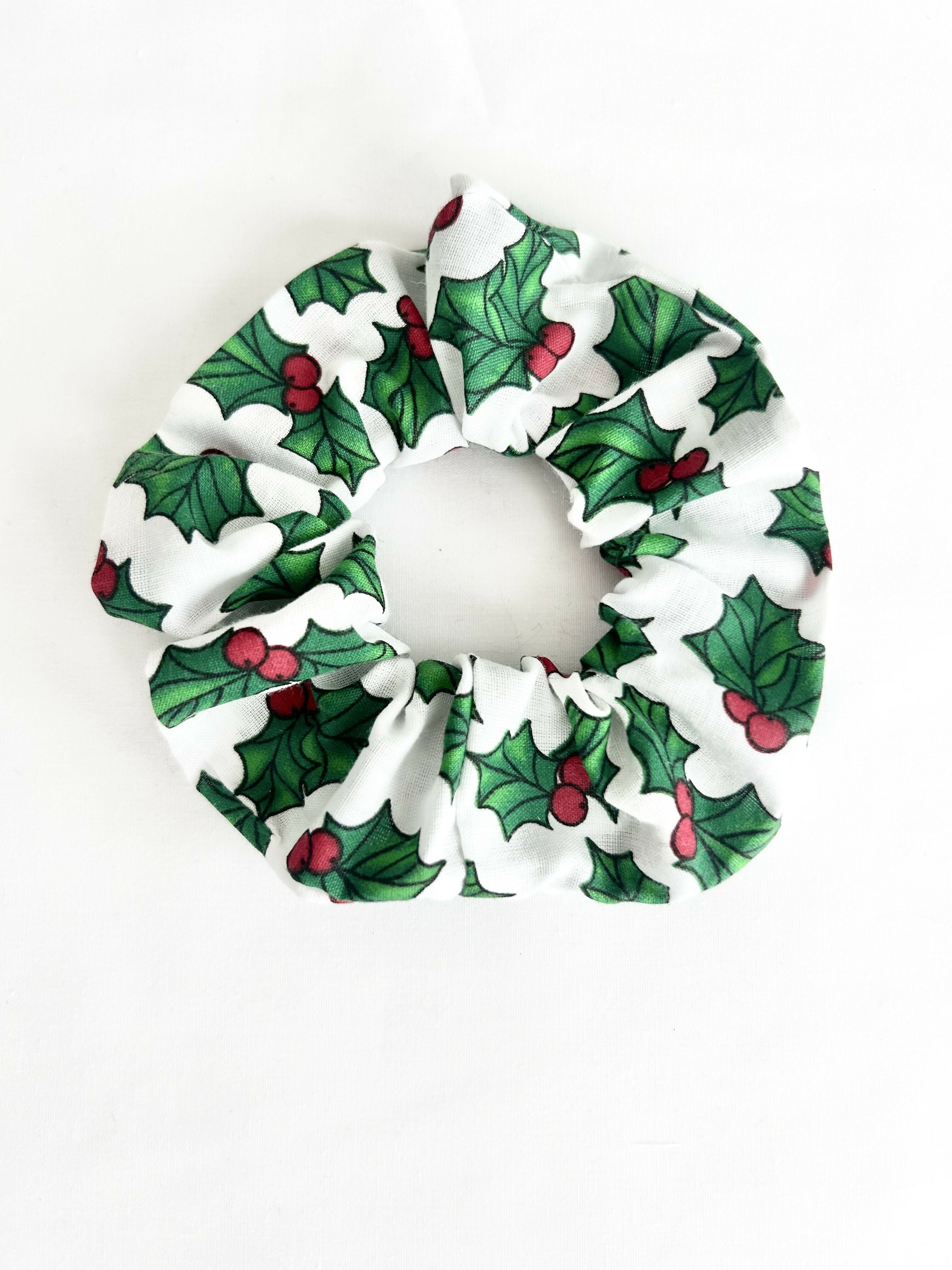 White Holly Christmas Hair Scrunchie