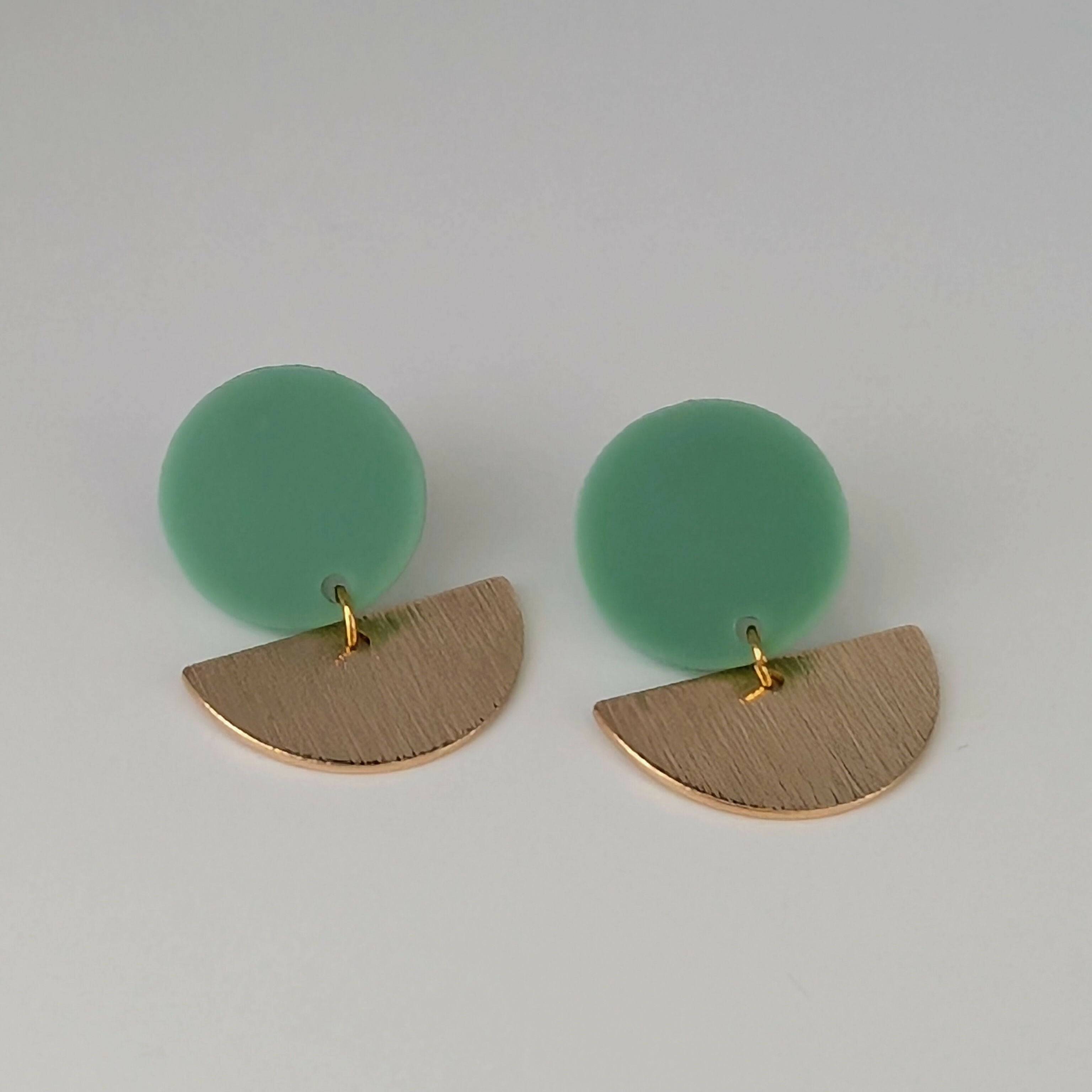 Green Geometric Earrings in Gold or Silver