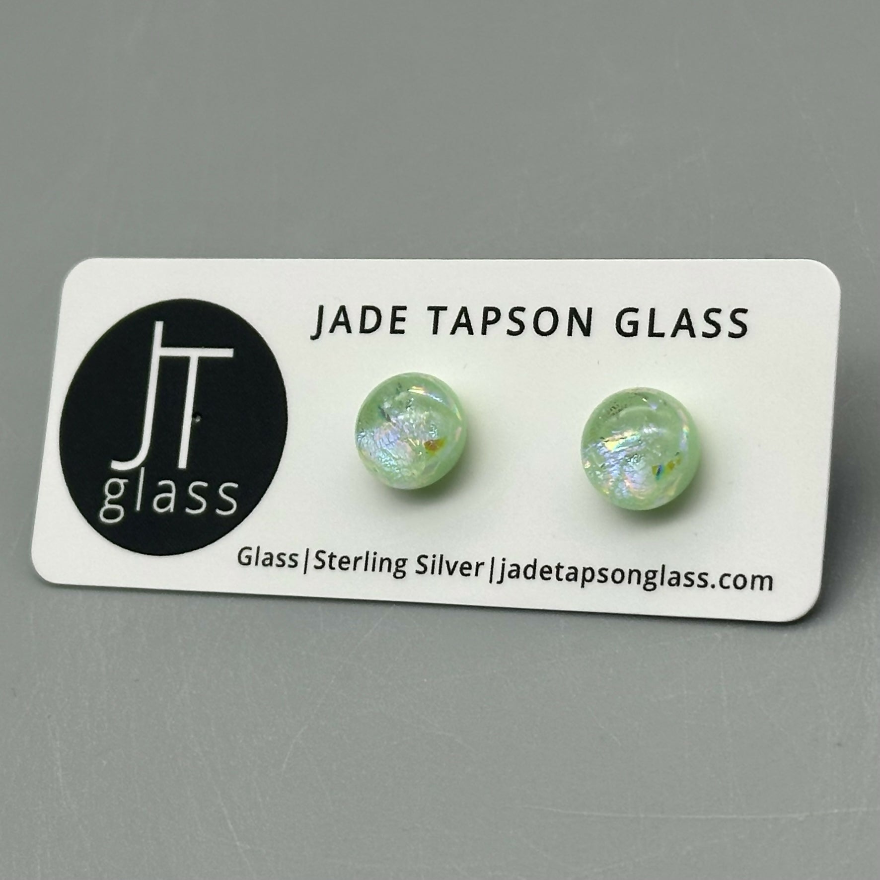 Pastel Dichroic Fused Glass Sterling Silver Stud Earrings - Handmade by Jade Tapson Glass.