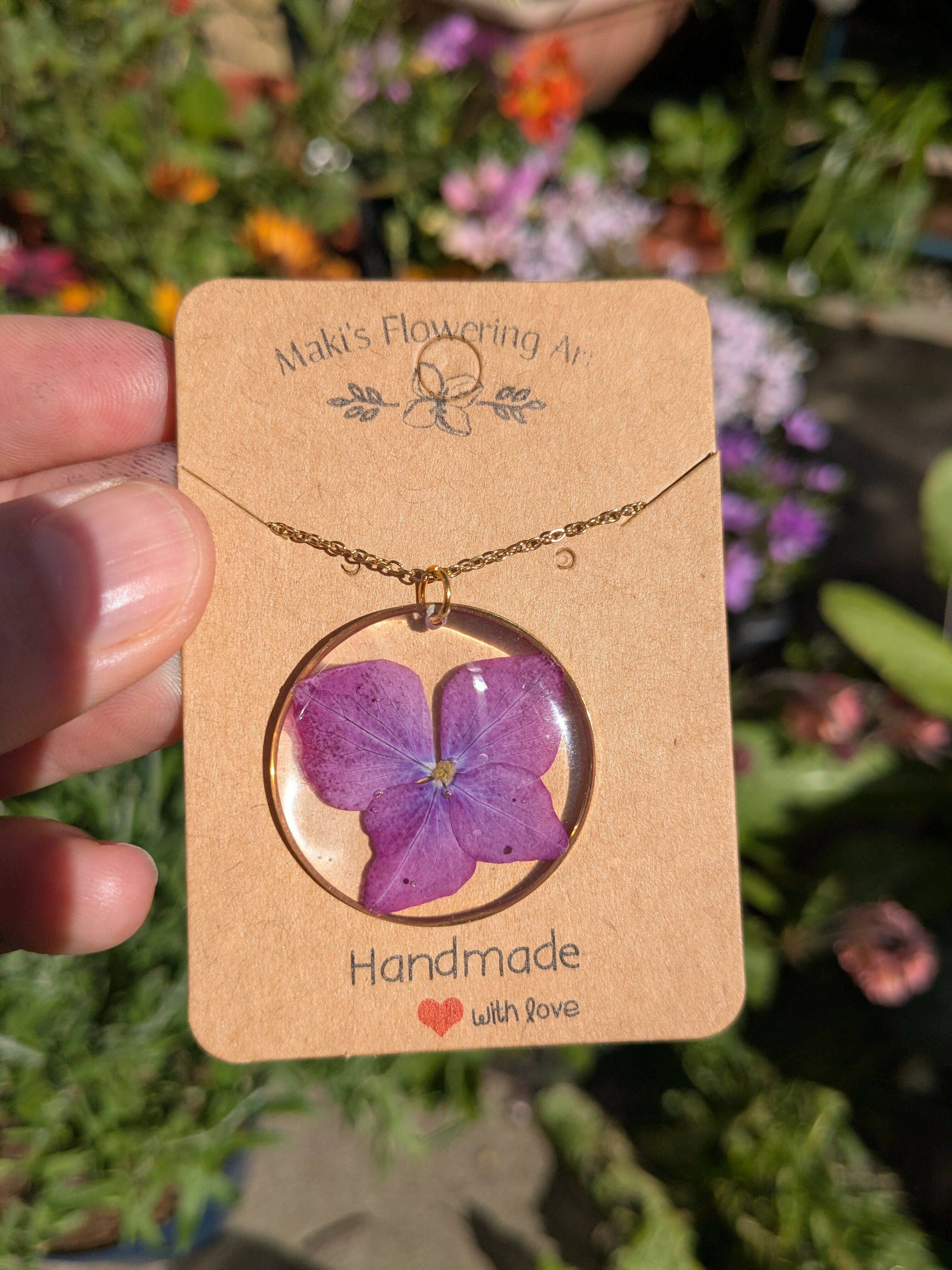 PRESSED PINK HYDRANGEA NECKLACE