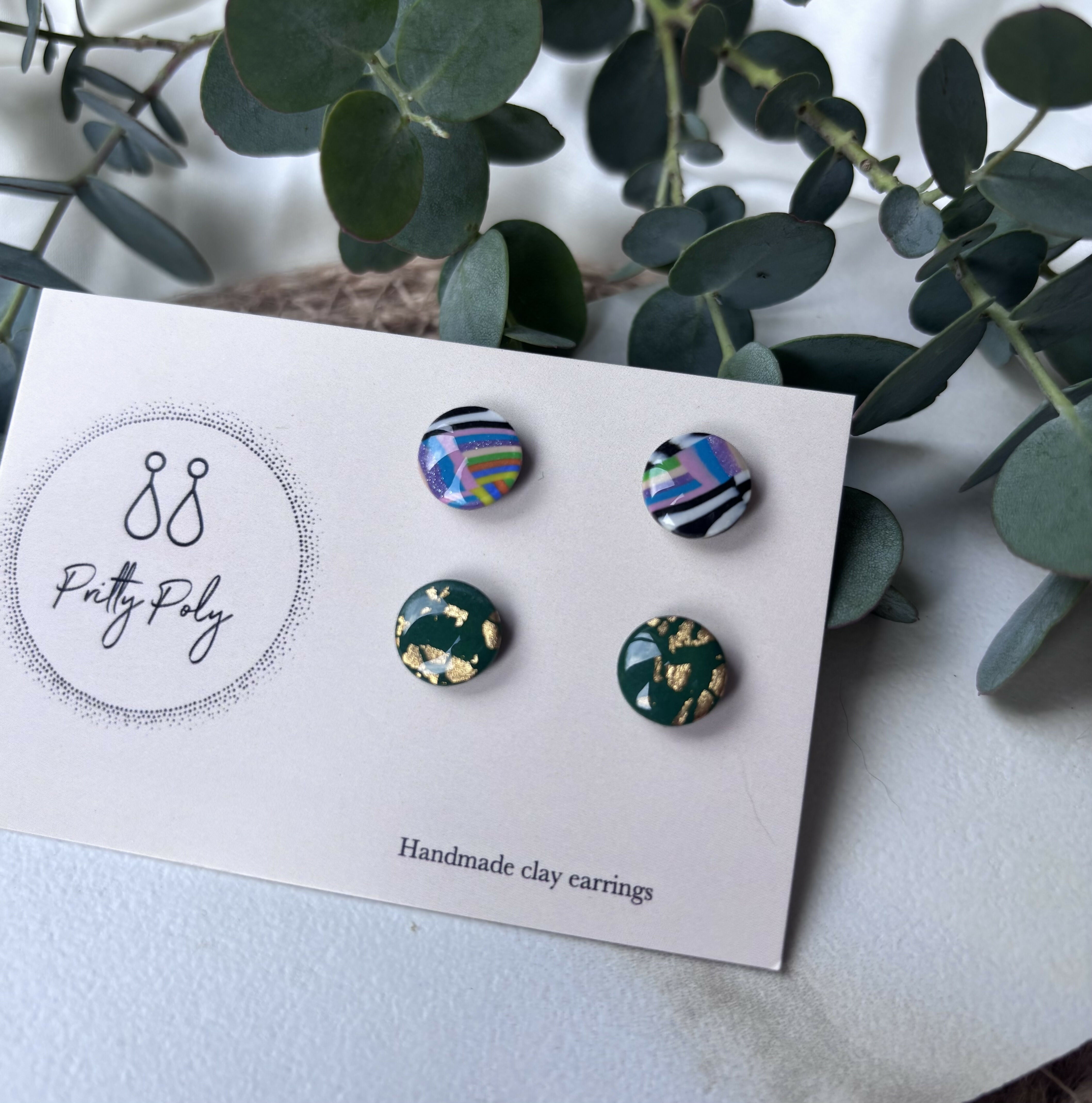 Polymer Clay Stud Pack - Colour Pattern and Green Gold