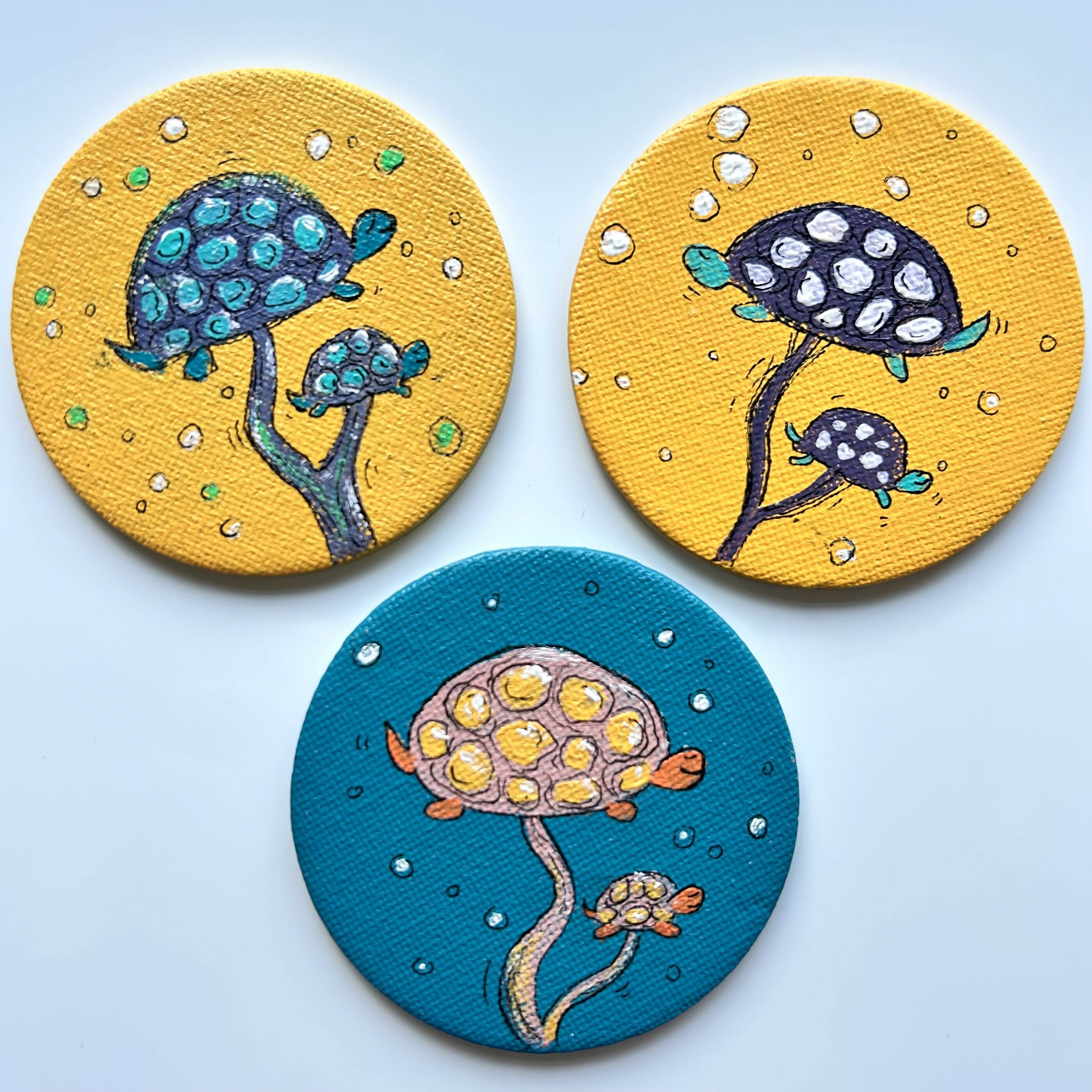 Turtle Mushroom Magnets Original Artwork