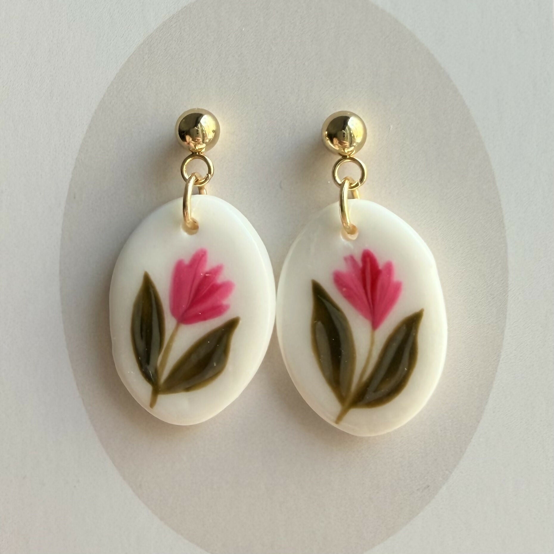 Pink Tulip Clay Earrings