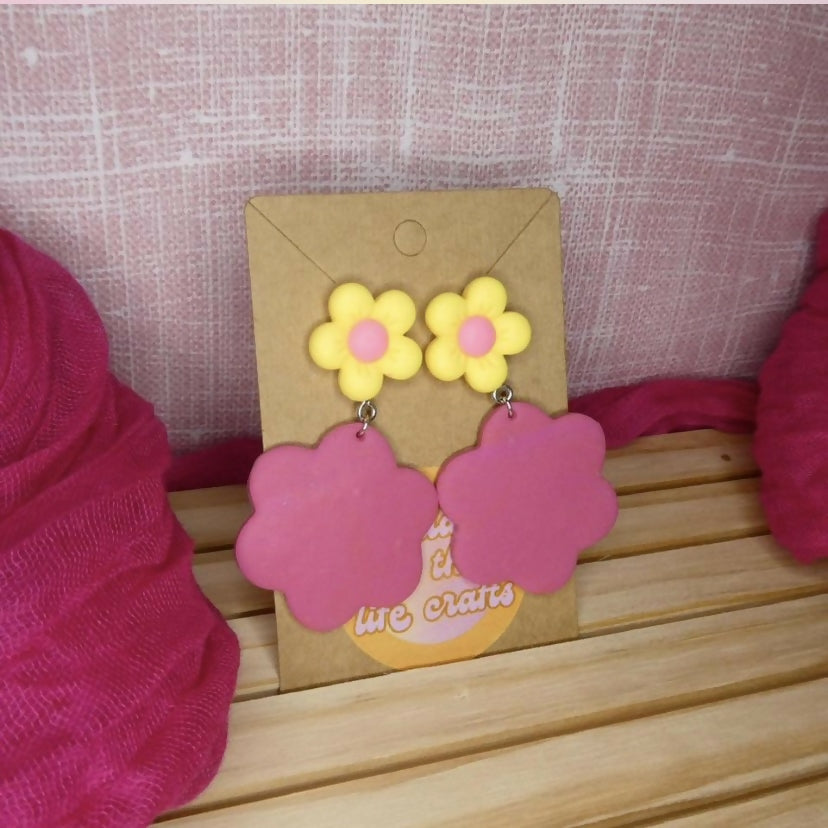 Big Pastel Flower Polymer Clay Earrings