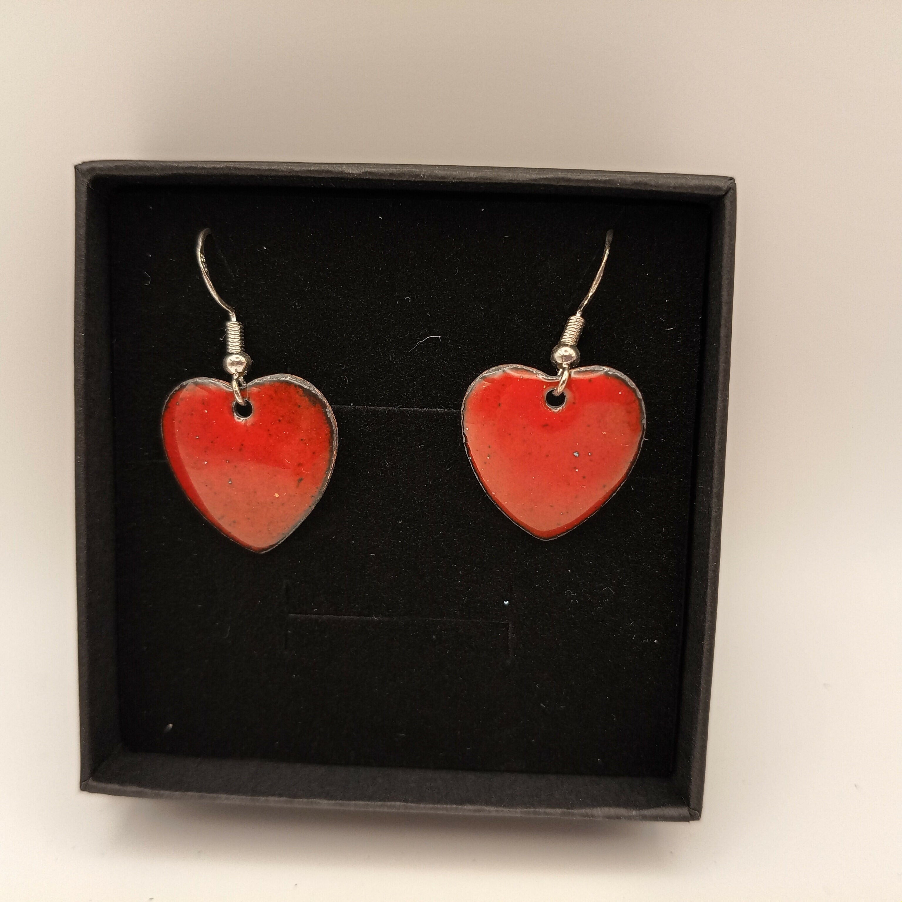 Red Enamel Heart Earrings