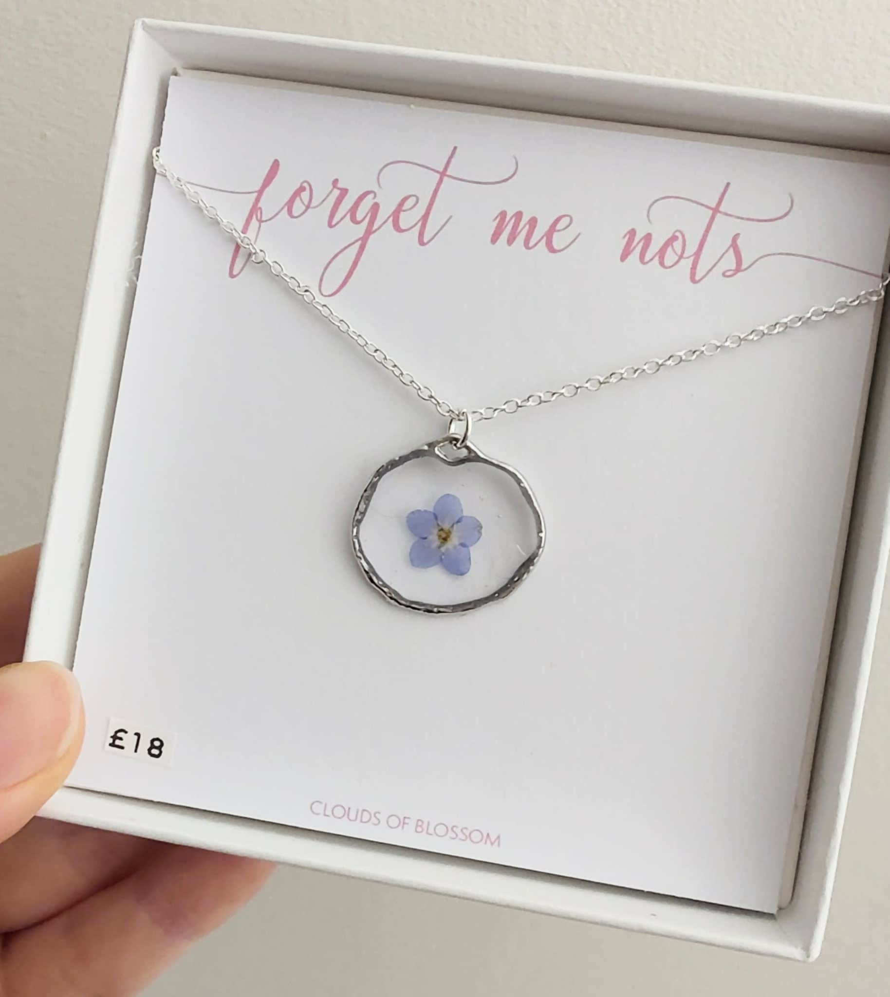 Forget Me Not Real Flower Necklace Silver Plated