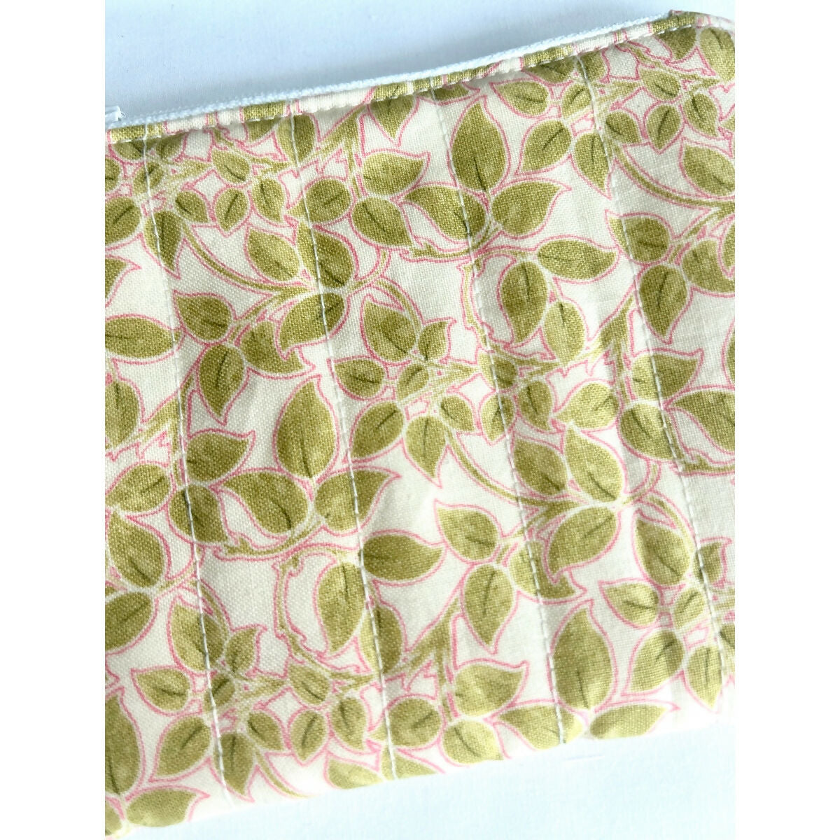 Cream Floral Leaves Quilted Coin Purse / Card Holder