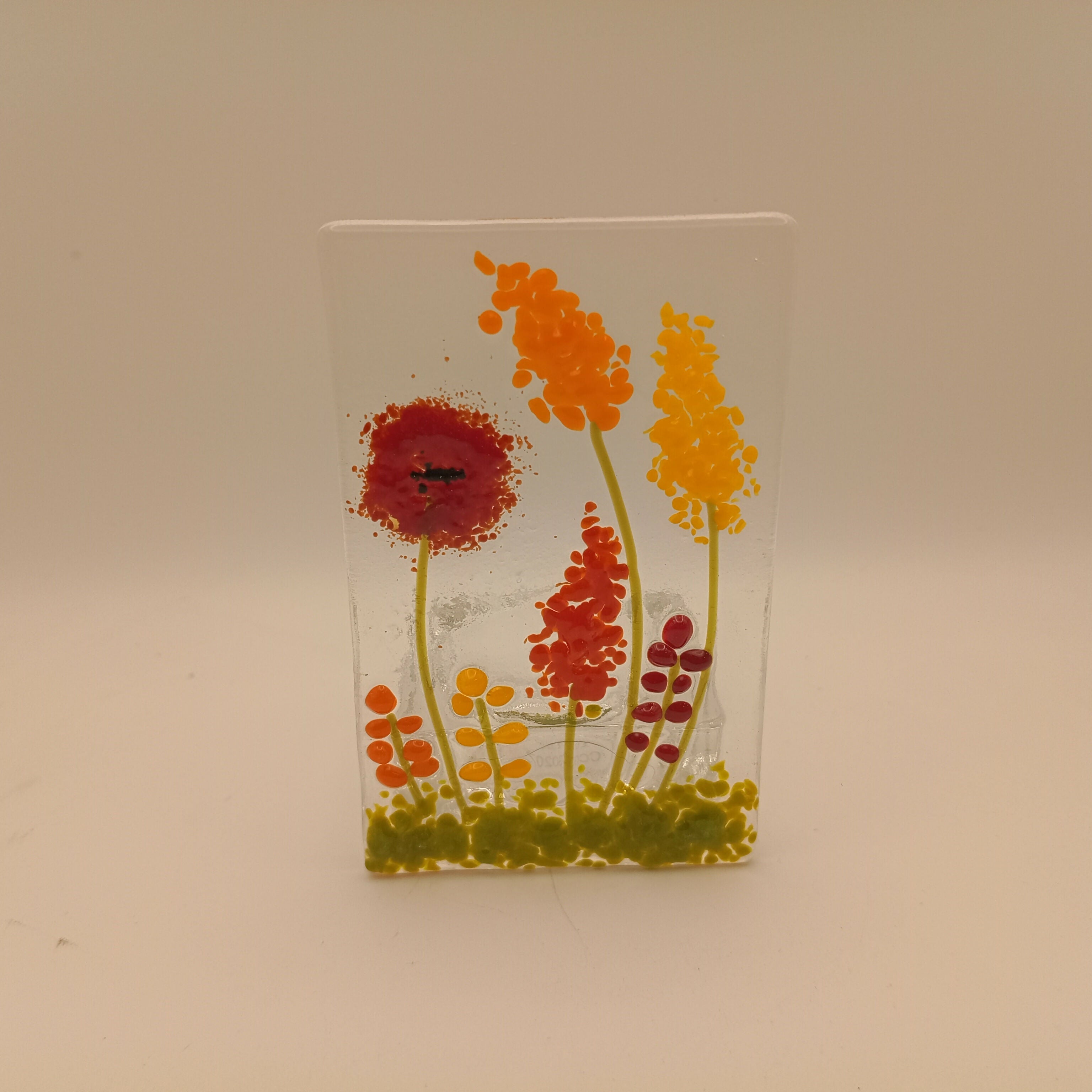 Fused Glass Orange and Red Flower Tealight