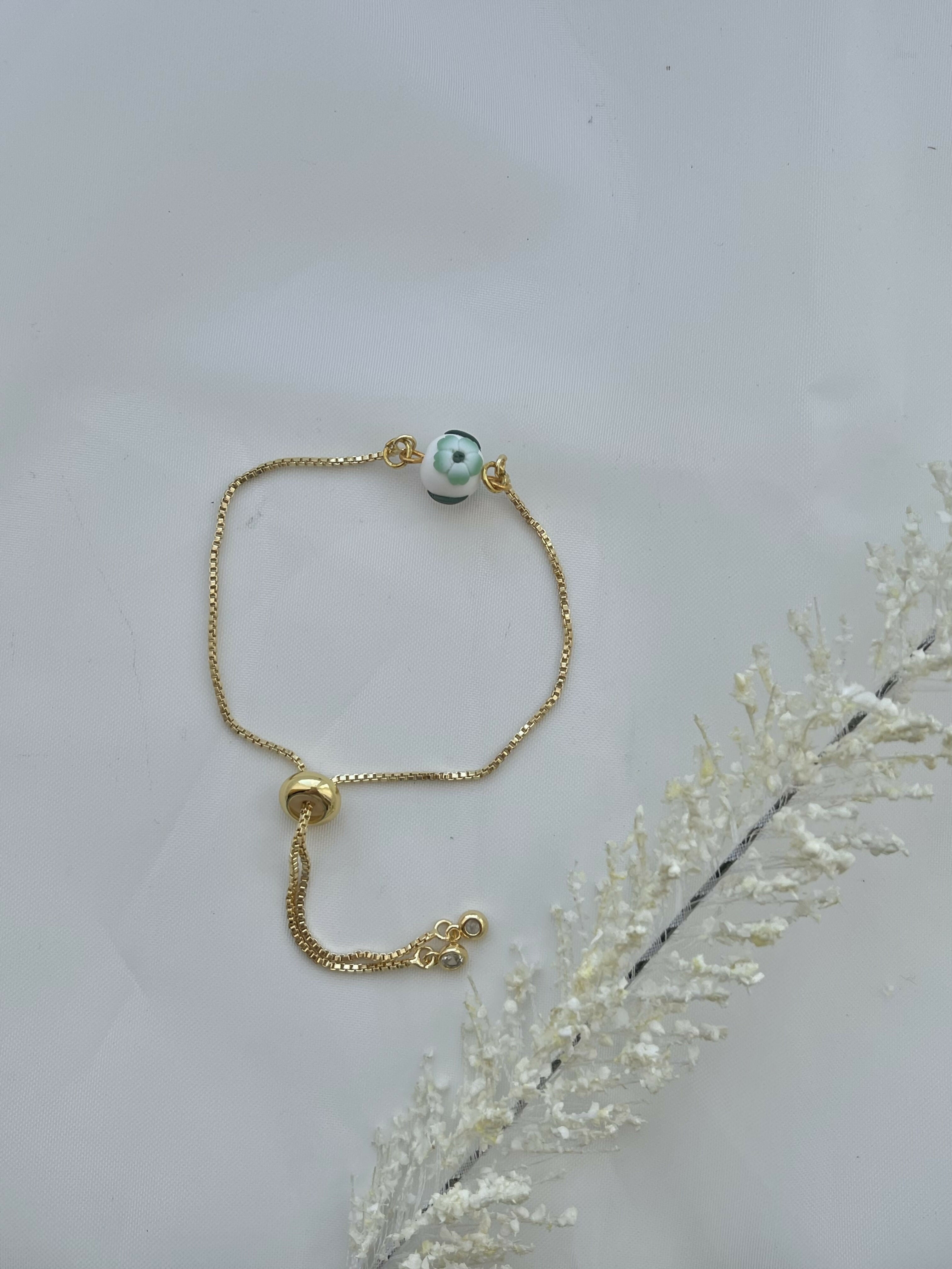 Green Floral Bracelets - Handmade Polymer Clay Bracelets