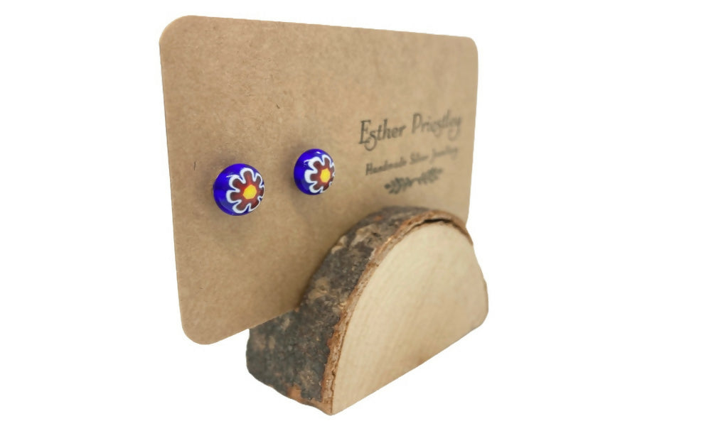 Flower Earrings - fused glass and silver