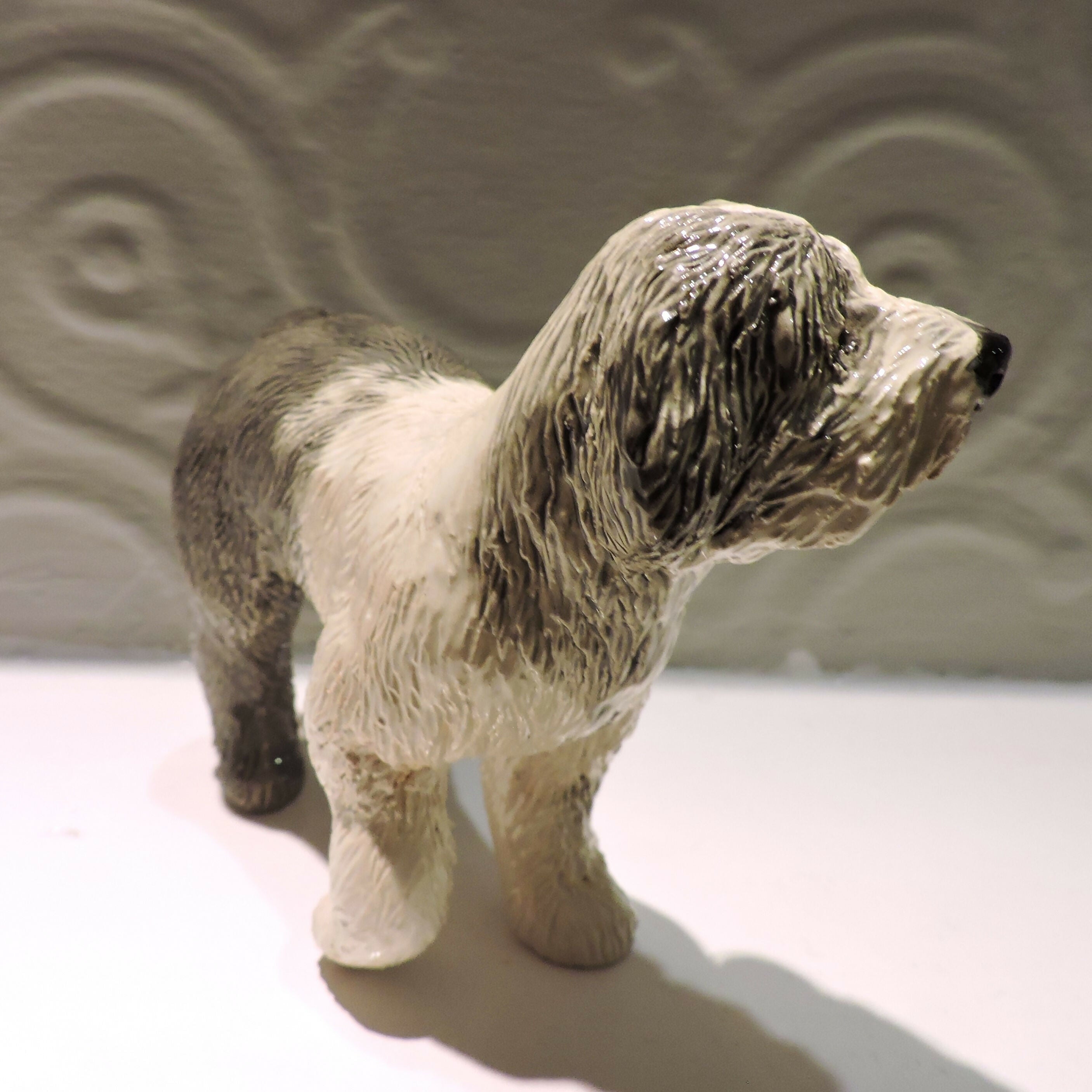 Ceramic old english sheepdog sculpture