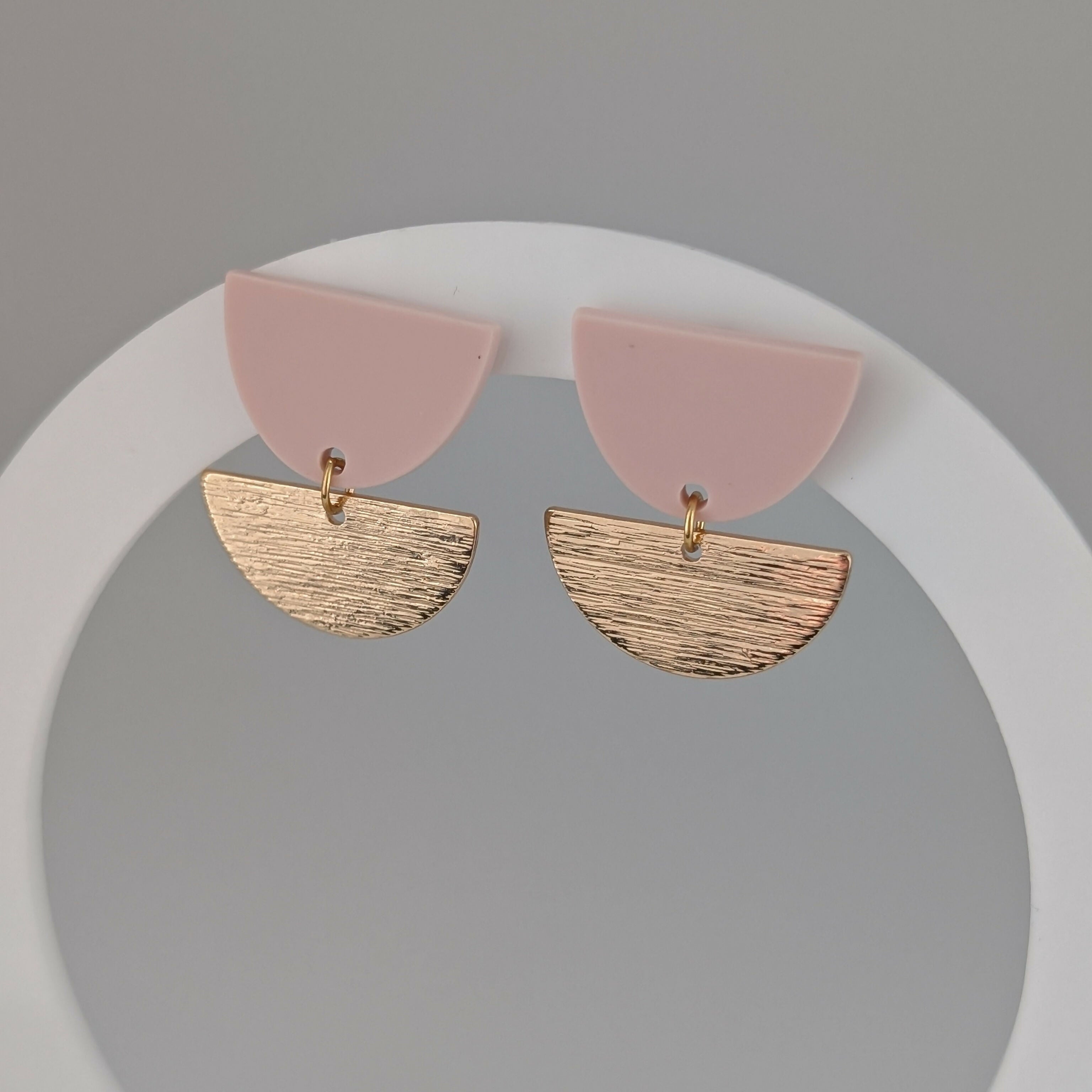 Pale Pink Tulip Geometric Earrings in Gold or Silver