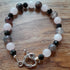 Tibetan Silver Toggle Catch Gemstone Bracelet with Faceted Onyx, Rose Quartz and Banded Grey Agate.