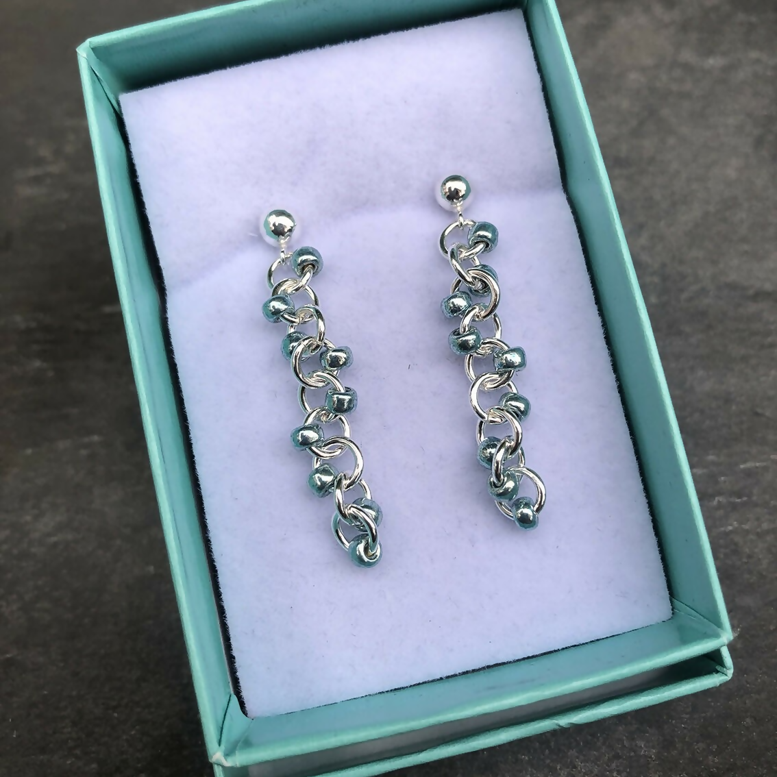 Sterling Silver Miyuki Dots Droplet Earrings