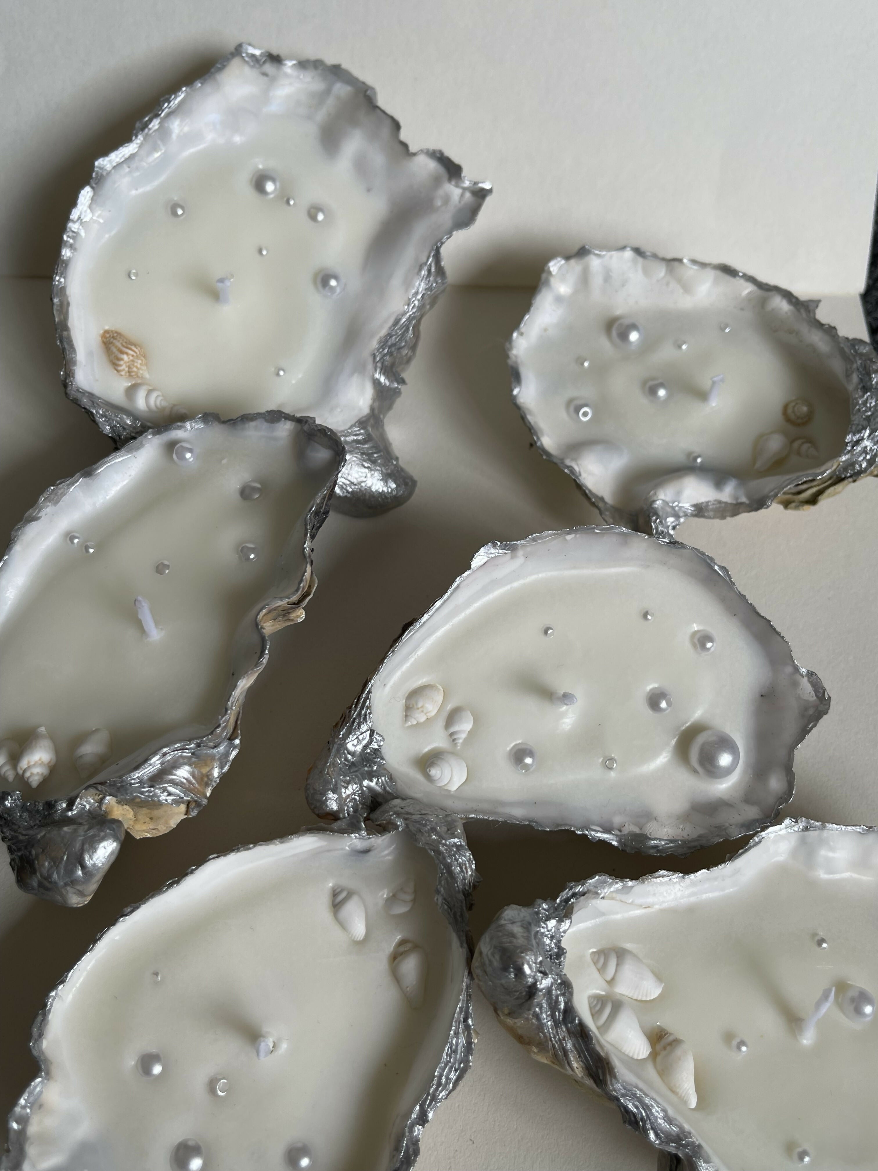 Oyster Shell Candle With Pearls