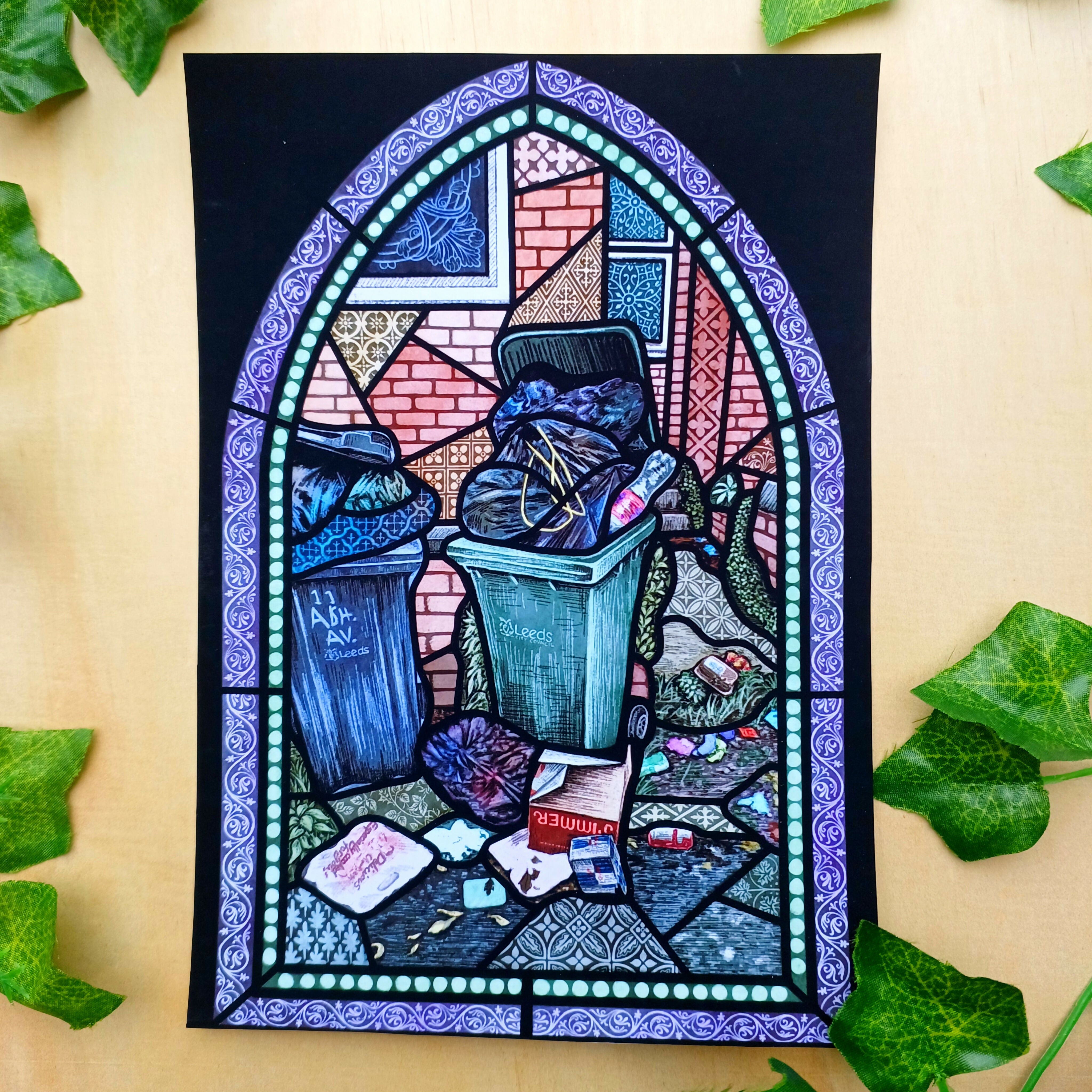 Stained Glass Back Ally Bins Print