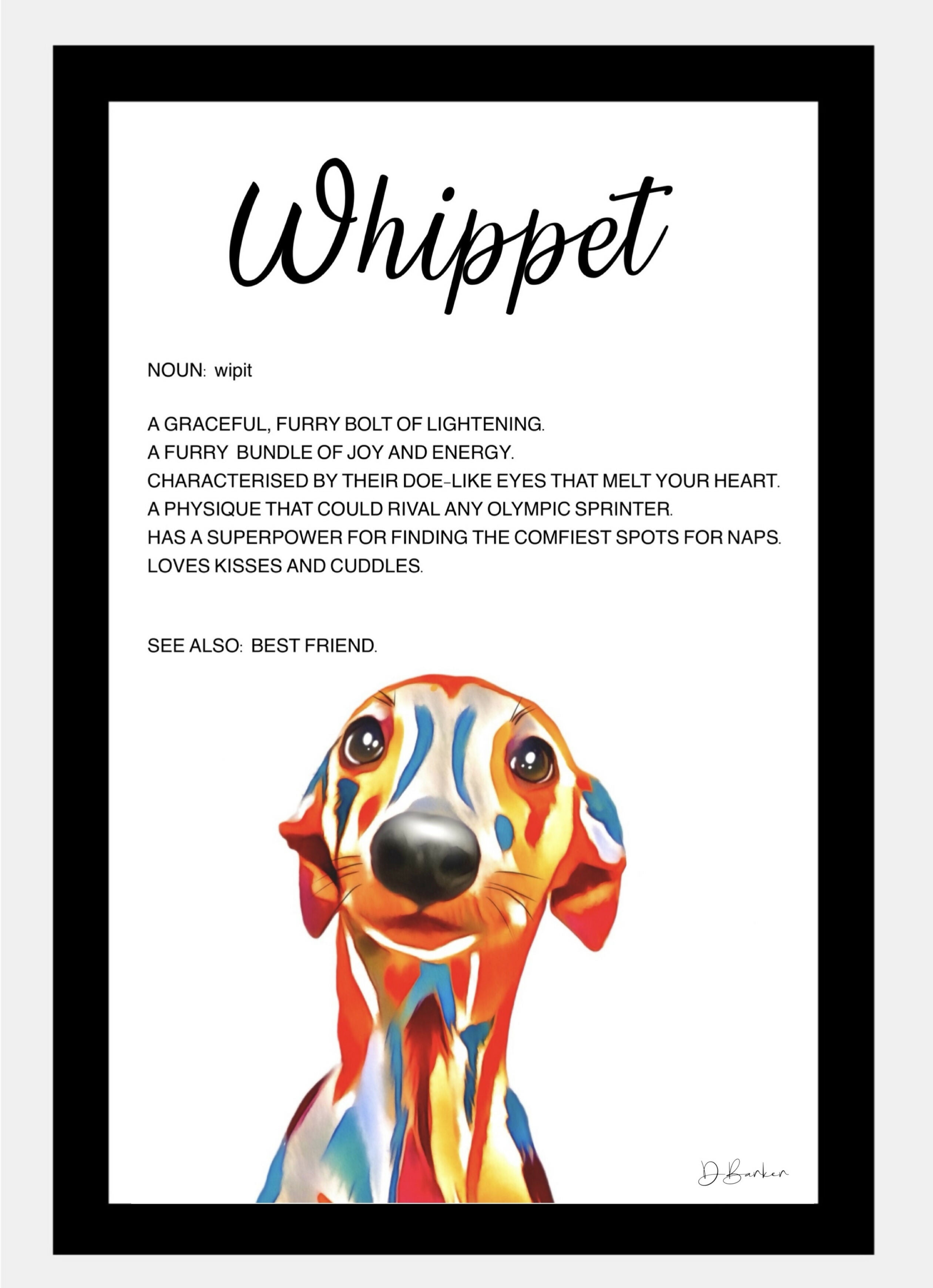 Whippet - Definition Quote - Framed Artwork.