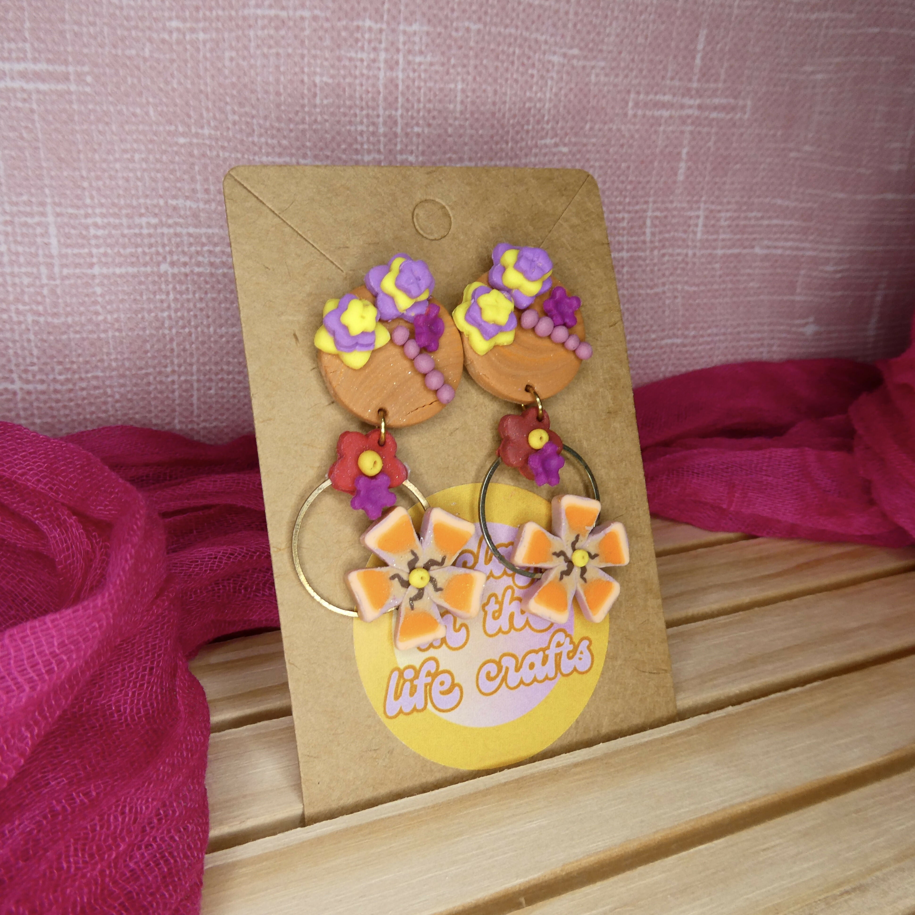 Multicoloured Tropical Flower Polymer Clay Earrings