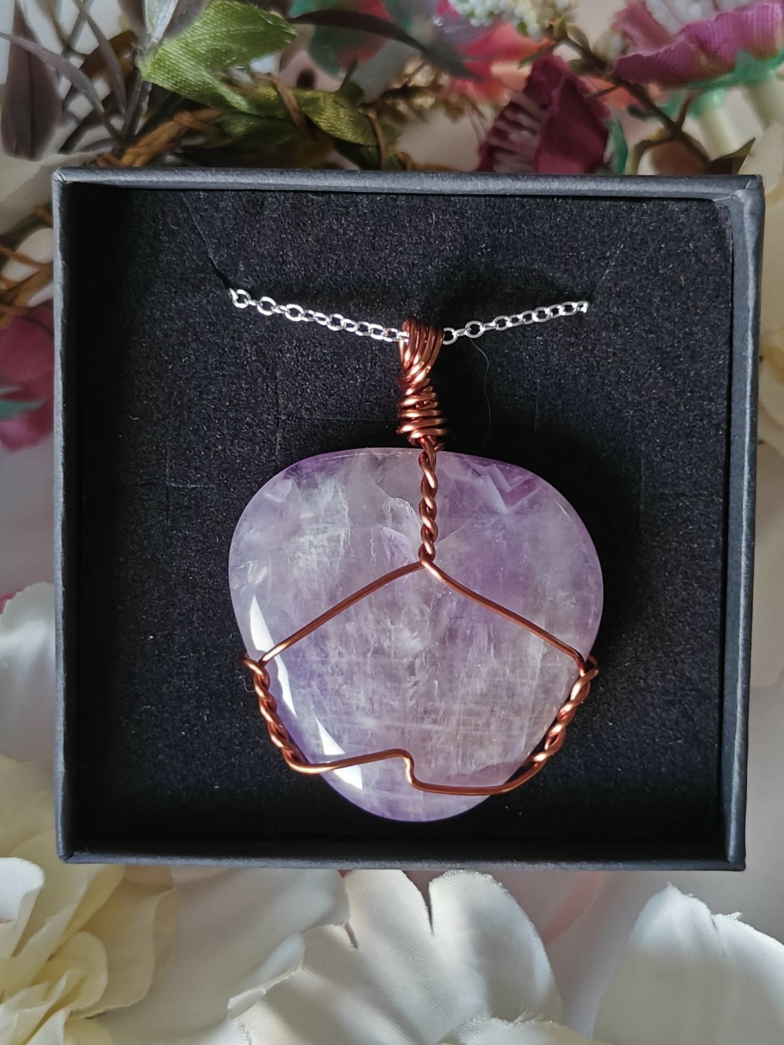 Amethyst Wire Wrapped Crystal Necklace on Sterling Silver Chain