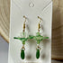 Lotus Flower Green Earrings Glass Teardrop